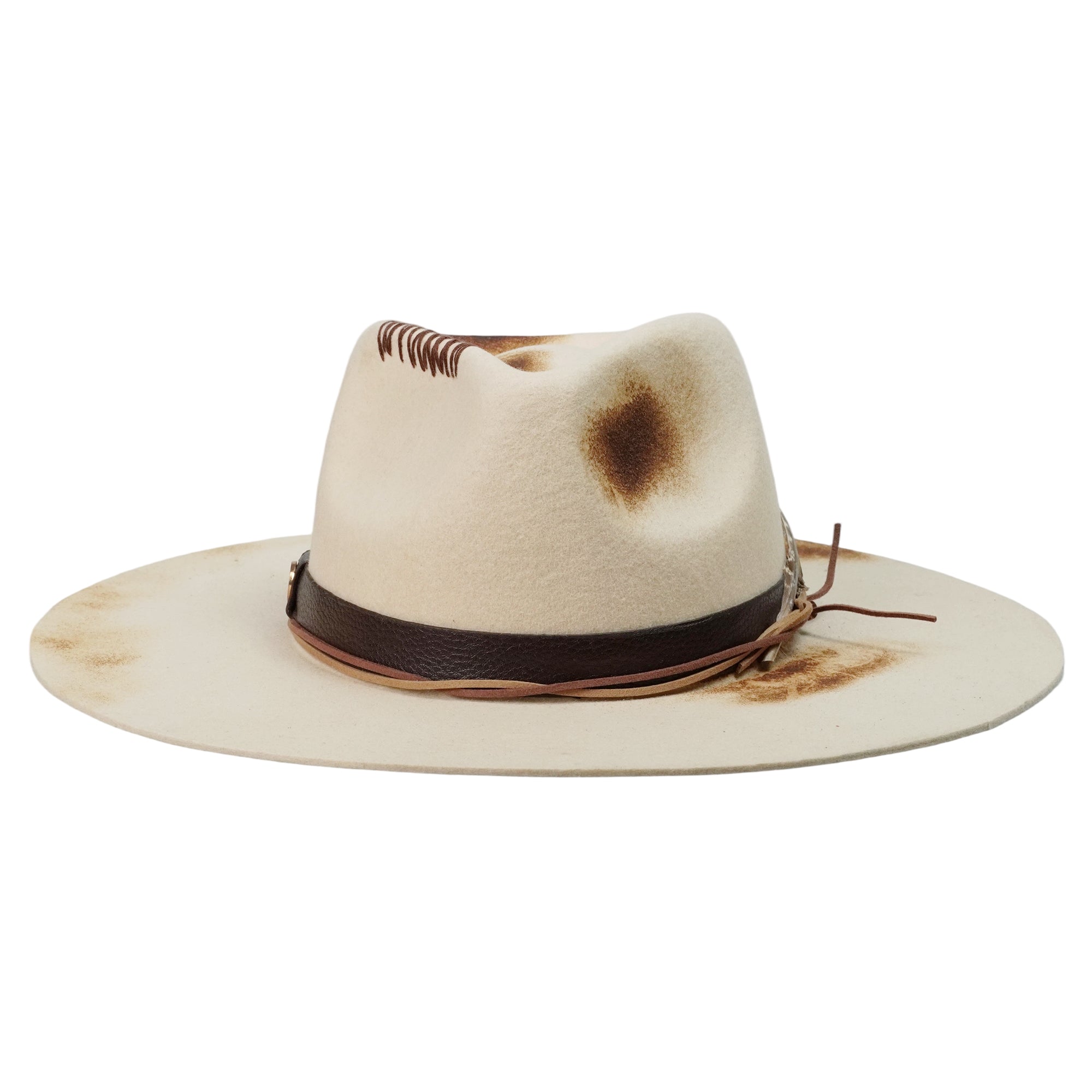 Off-White Felt Hat – Teardrop Crown, Leather Trim