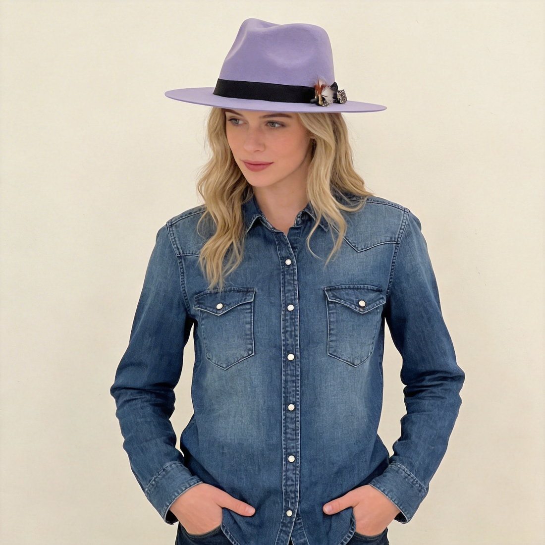 Violet Flat-Brim – Custom Feather Accent