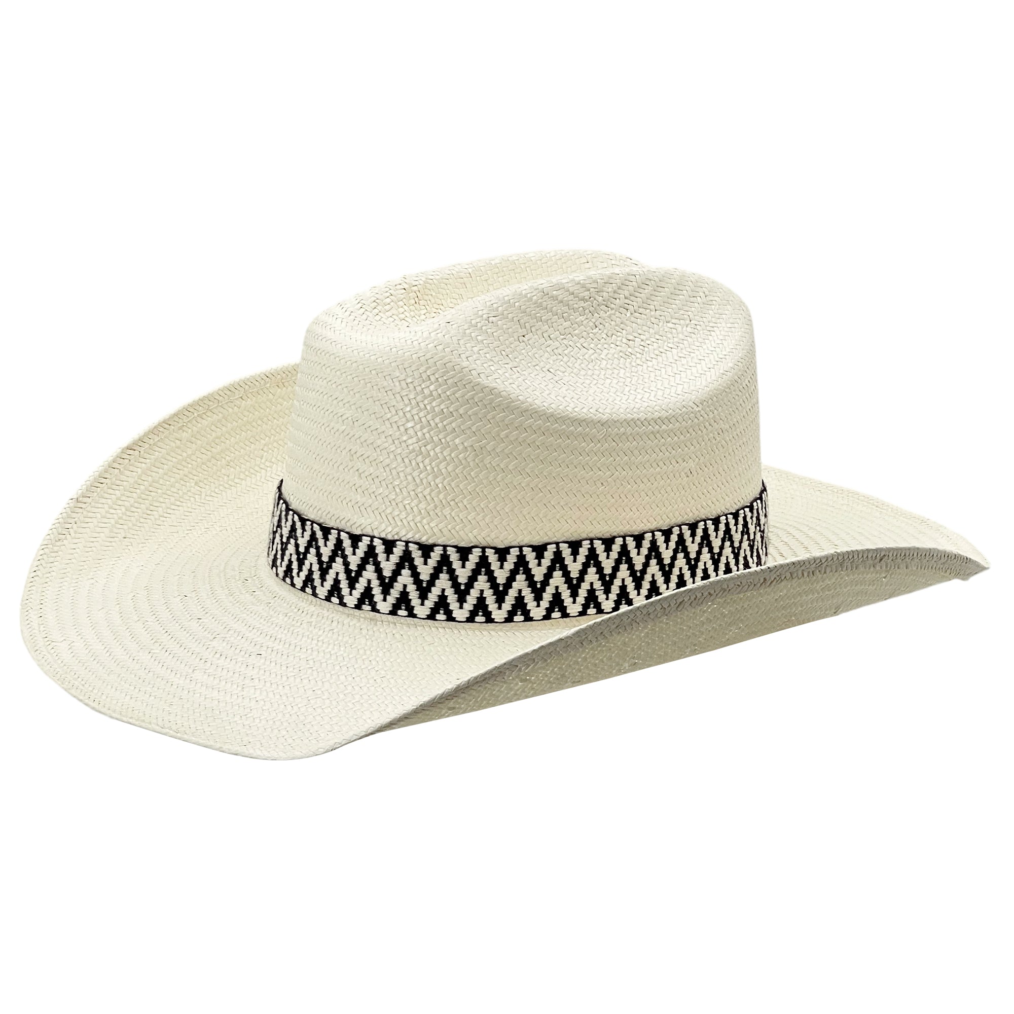 Straw Hat – Half Taco Brim, B&W Woven Band