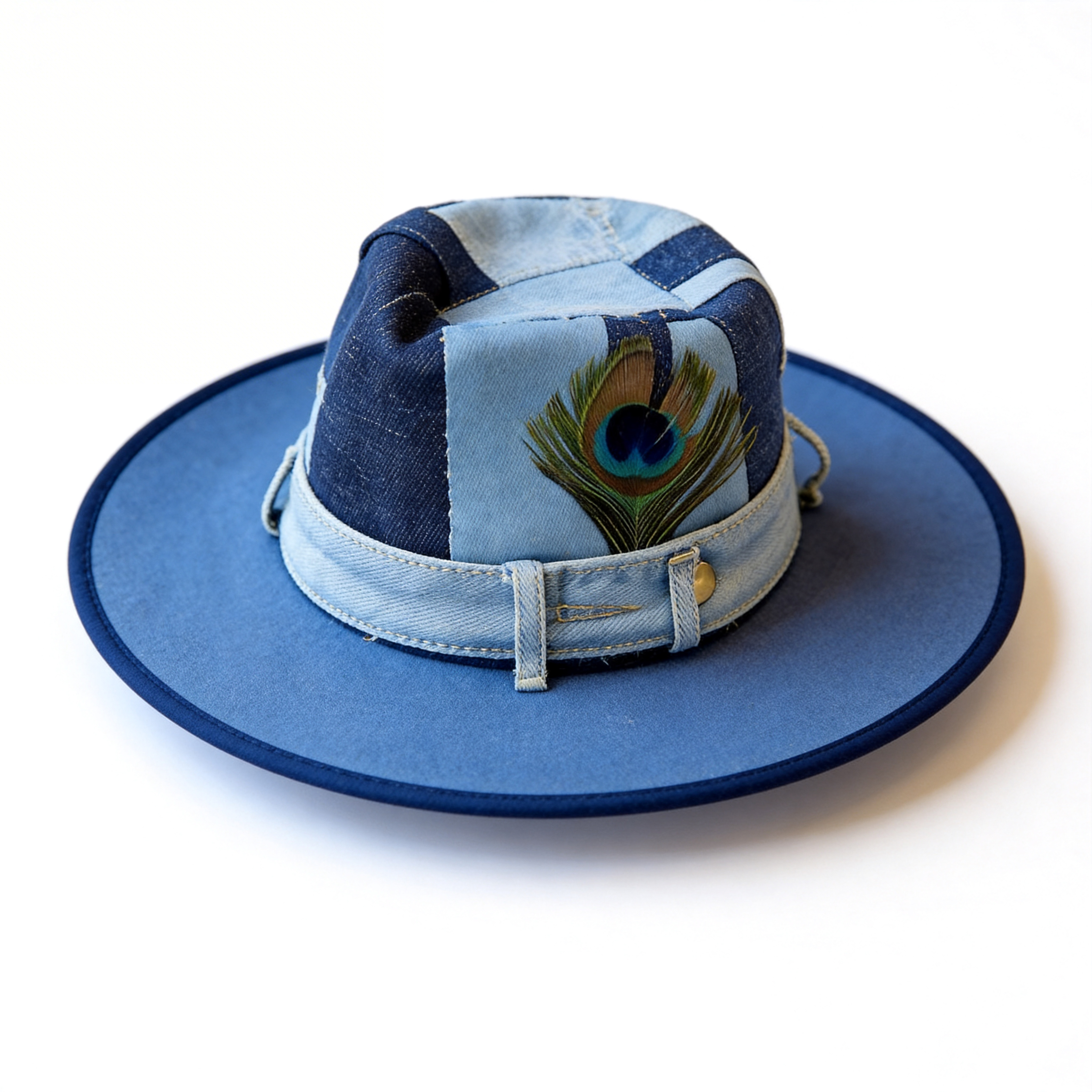 Patchwork Denim Wide-Brim Hat