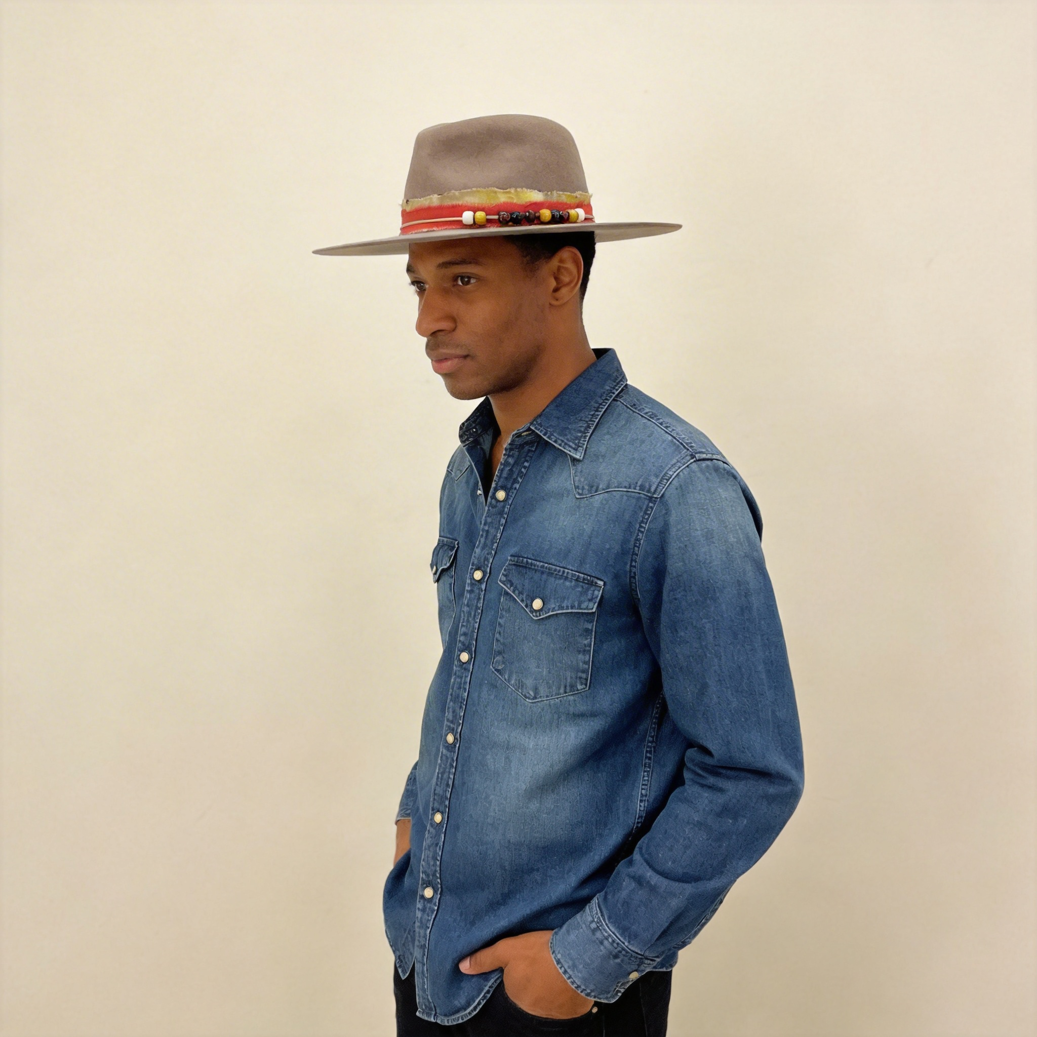 Khaki Gray Wide-Brim Hat