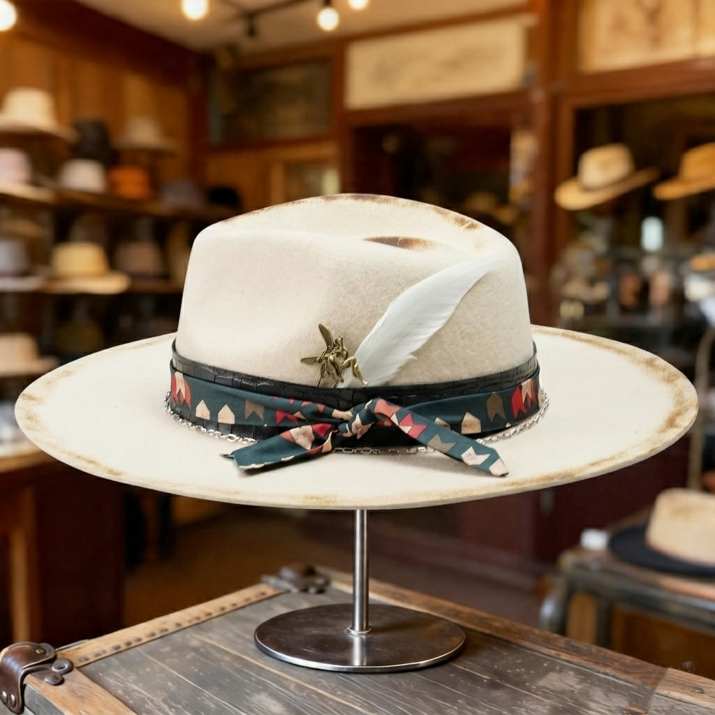 Contemporary Felt Hat – Sculpted Silhouette, Eclectic Trim