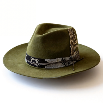 Sage Green Wide-Brim – Shimmer Band & Feather