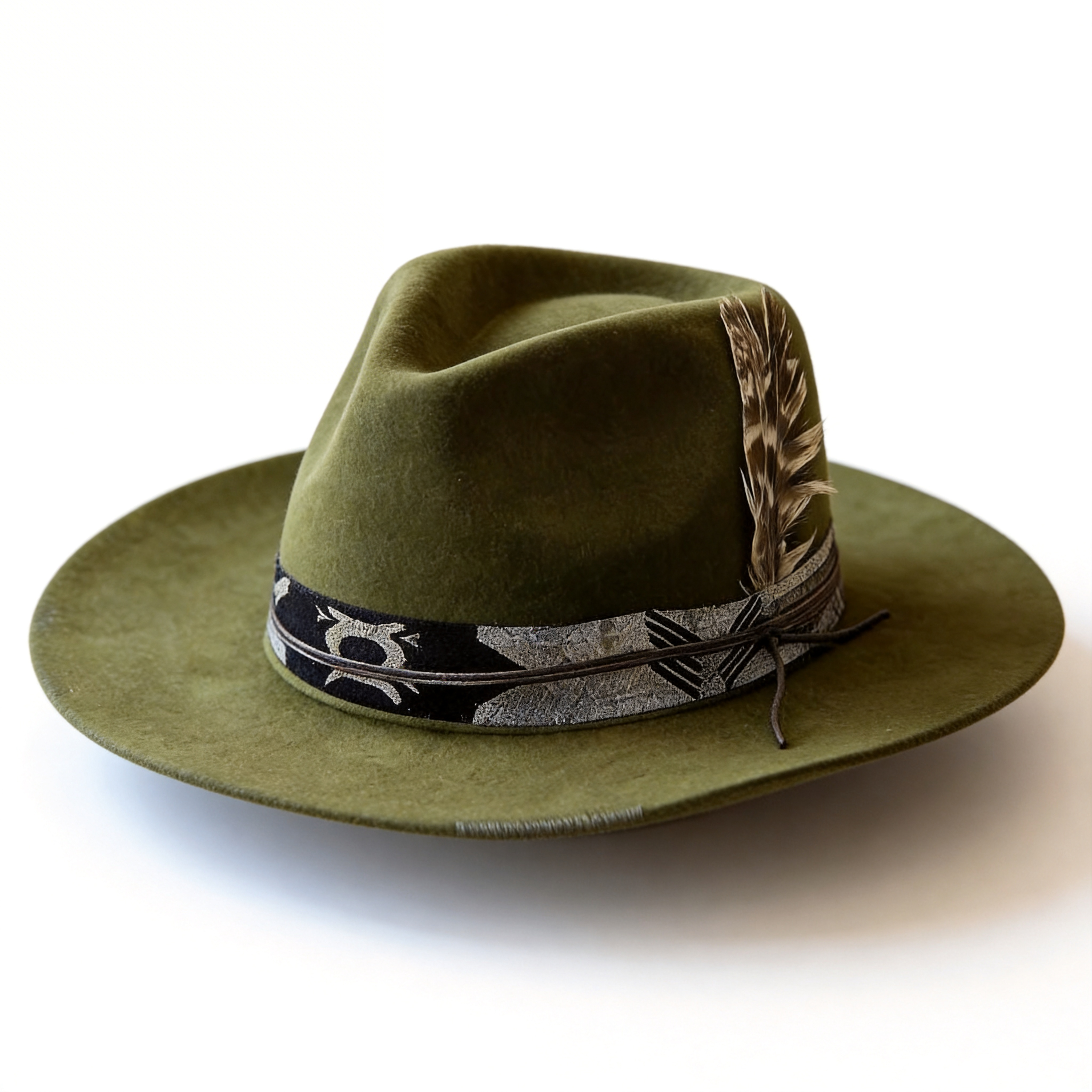 Sage Green Wide-Brim – Shimmer Band & Feather