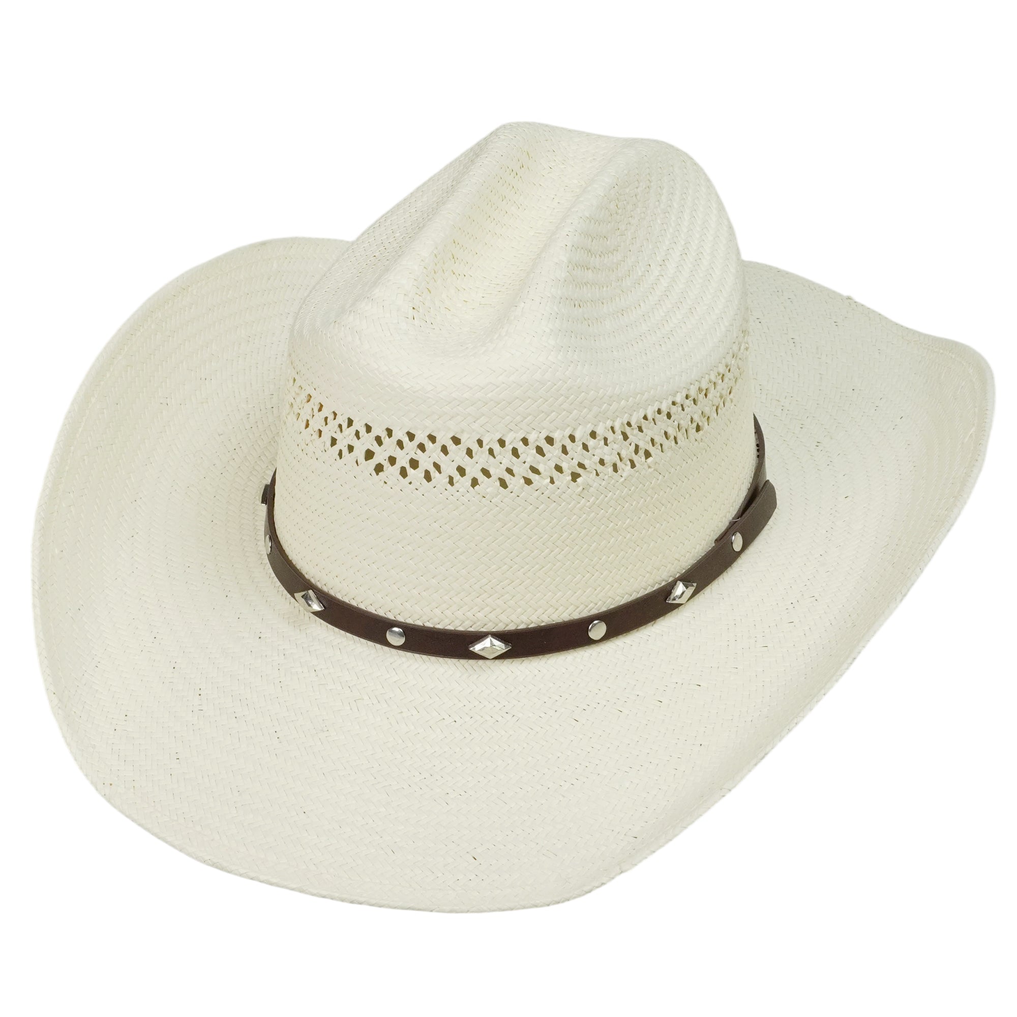 Cream Straw Hat with Brown Leather & Metal Buckle