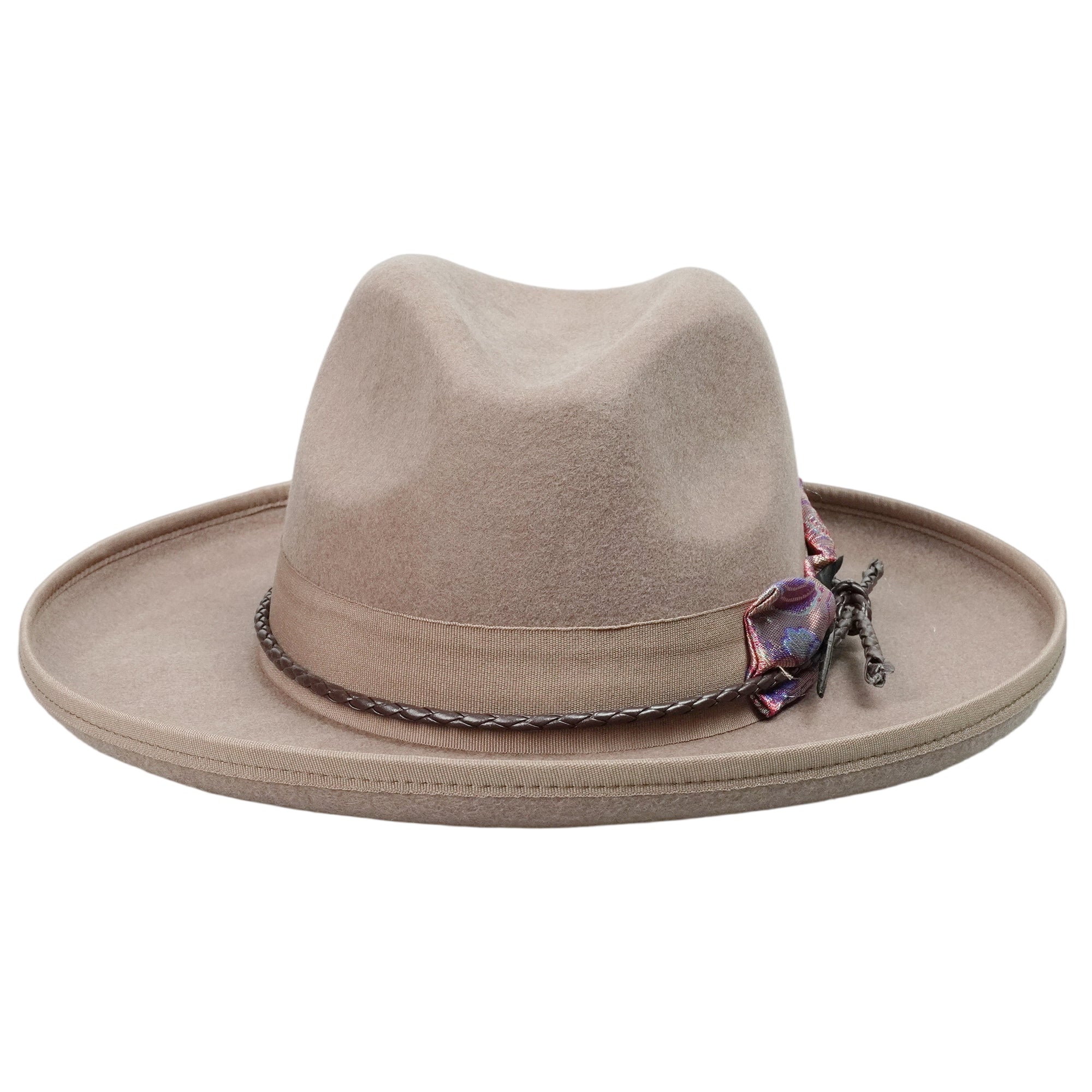 Camel Pencil Curl Felt Hat with Colorful Bow