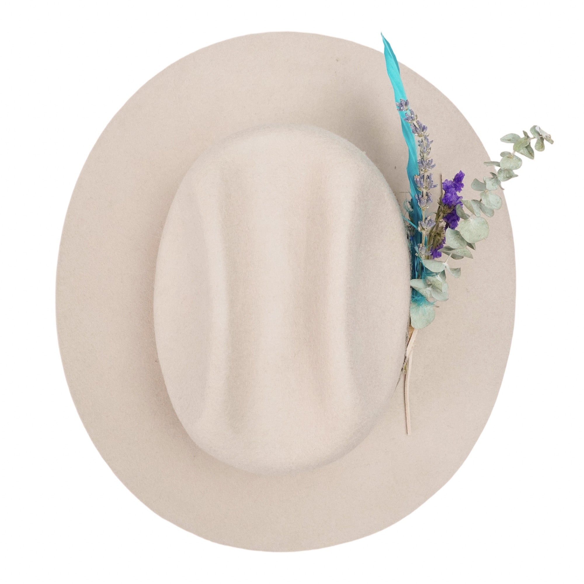 Oatmeal Felt Hat with Gold Chain & Feather Bouquet