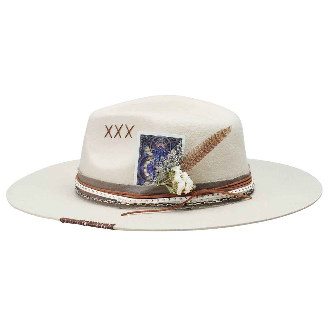 Cream Straight Brim Fedora with Mixed Textures & Card