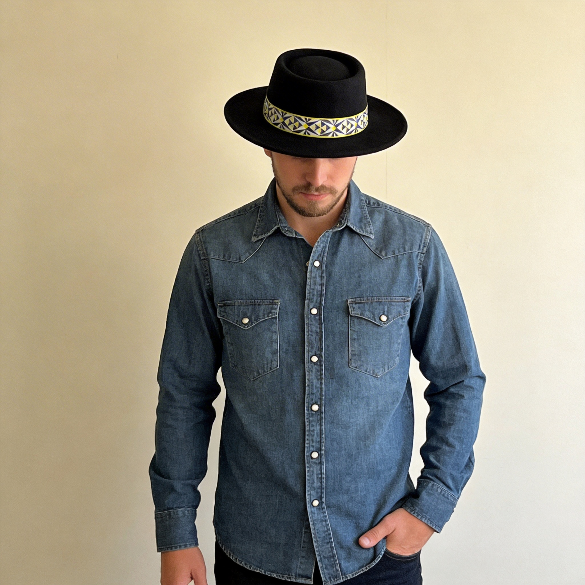 Black Gambler Hat – Printed Fabric Band