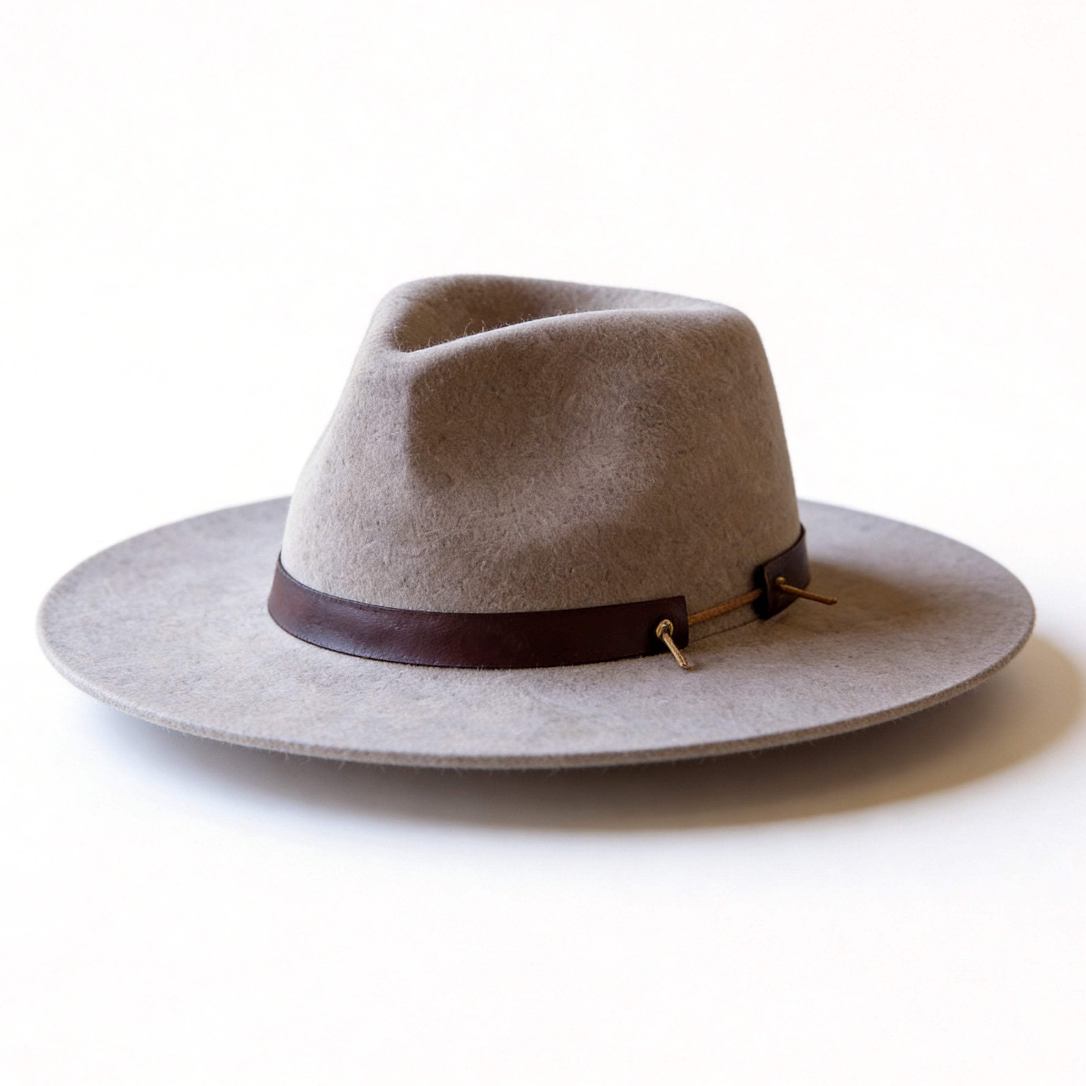 Soft Tan Flat-Brim Fedora Minimalist Leather Strap