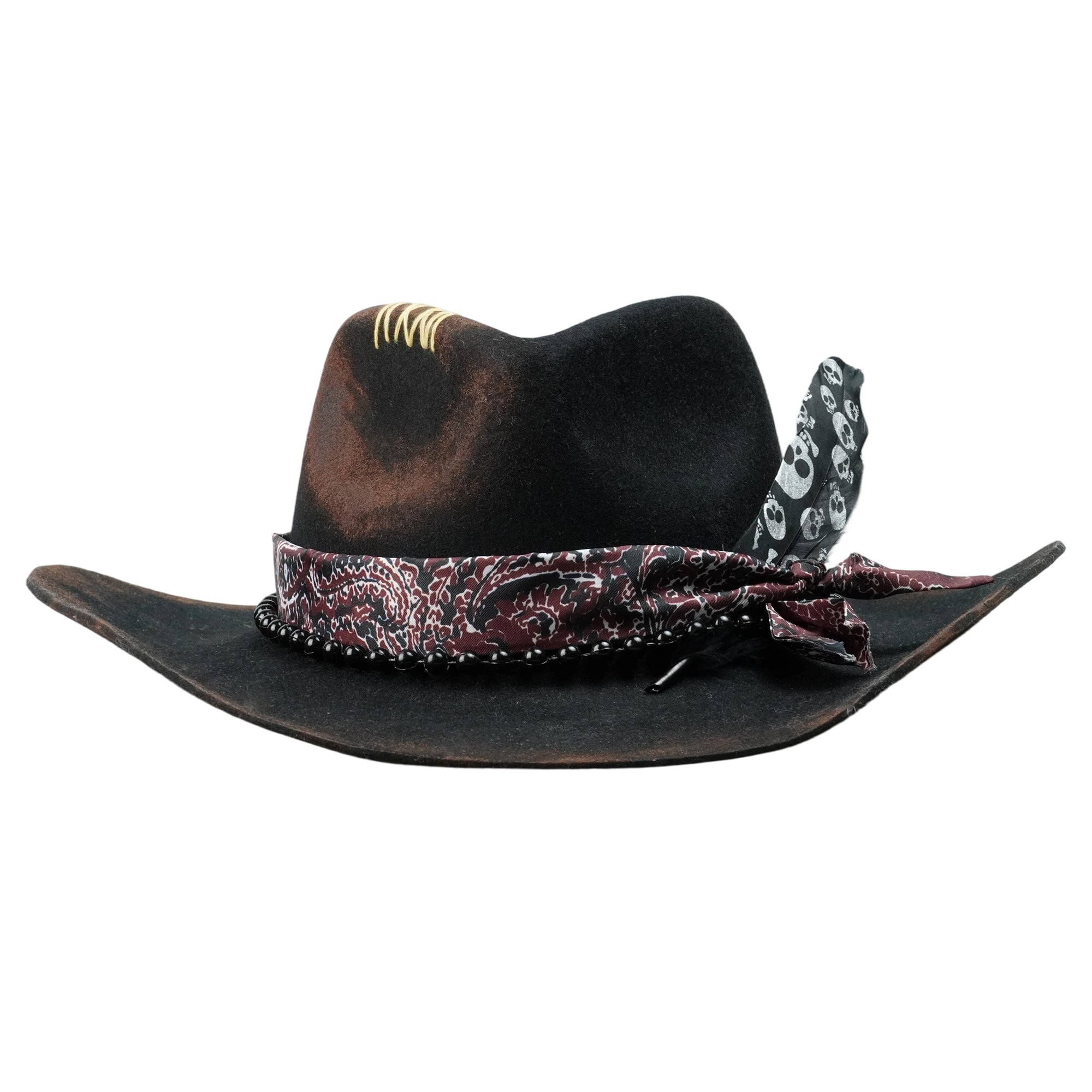 Hand-Burned Modern Felt Hat – Dark Base, Textured Accents