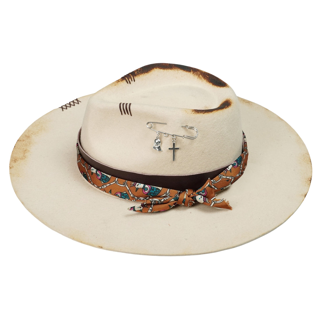 Hand-Burned Edgy Felt Hat – Neutral Tone, Textural Contrast Band