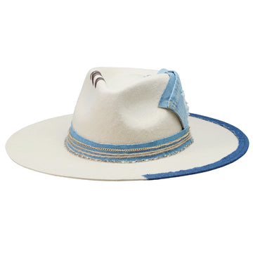 Teardrop Fedora - Cream with Denim Stitching