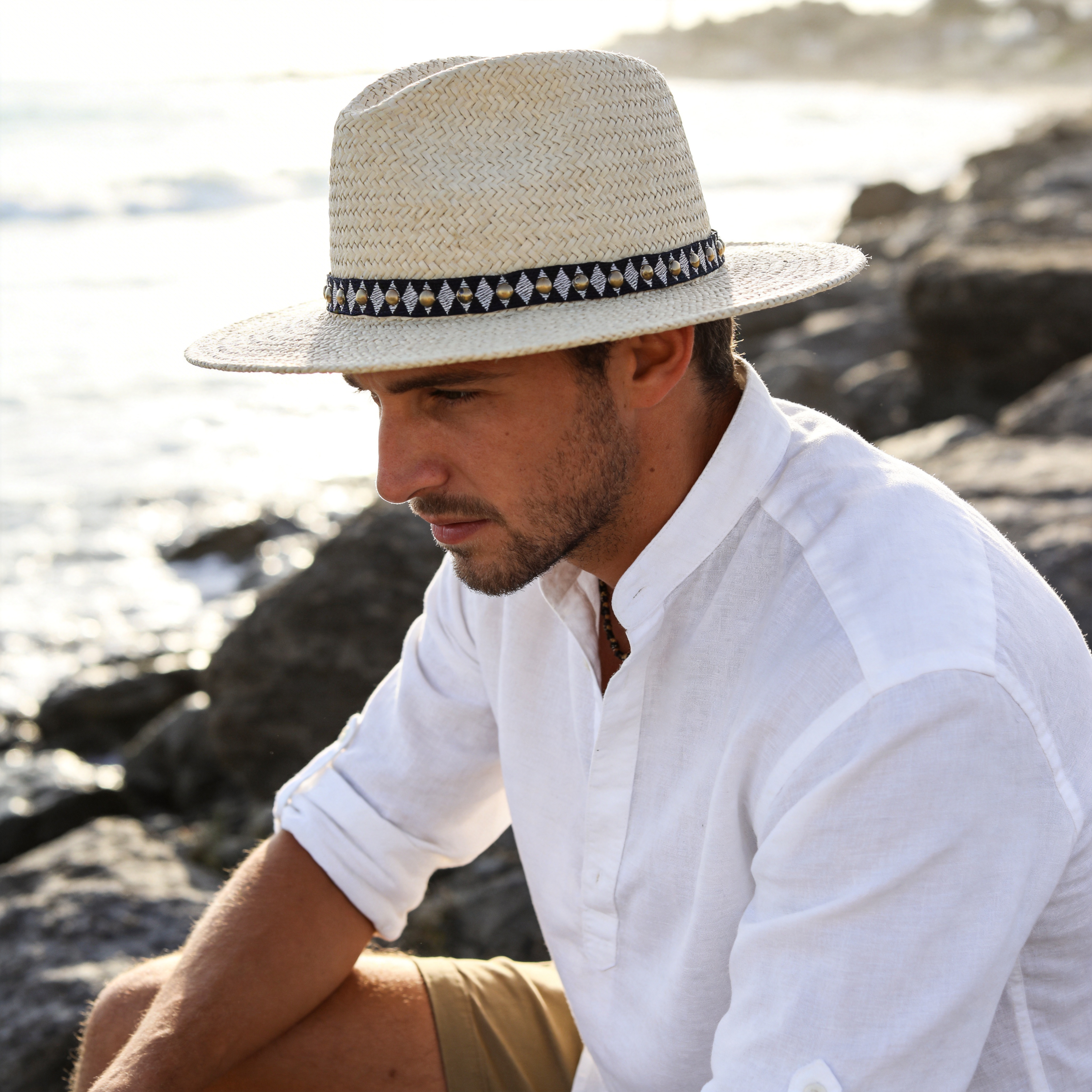 Beige Straw Hat – Woven Trim & Simple Clasp