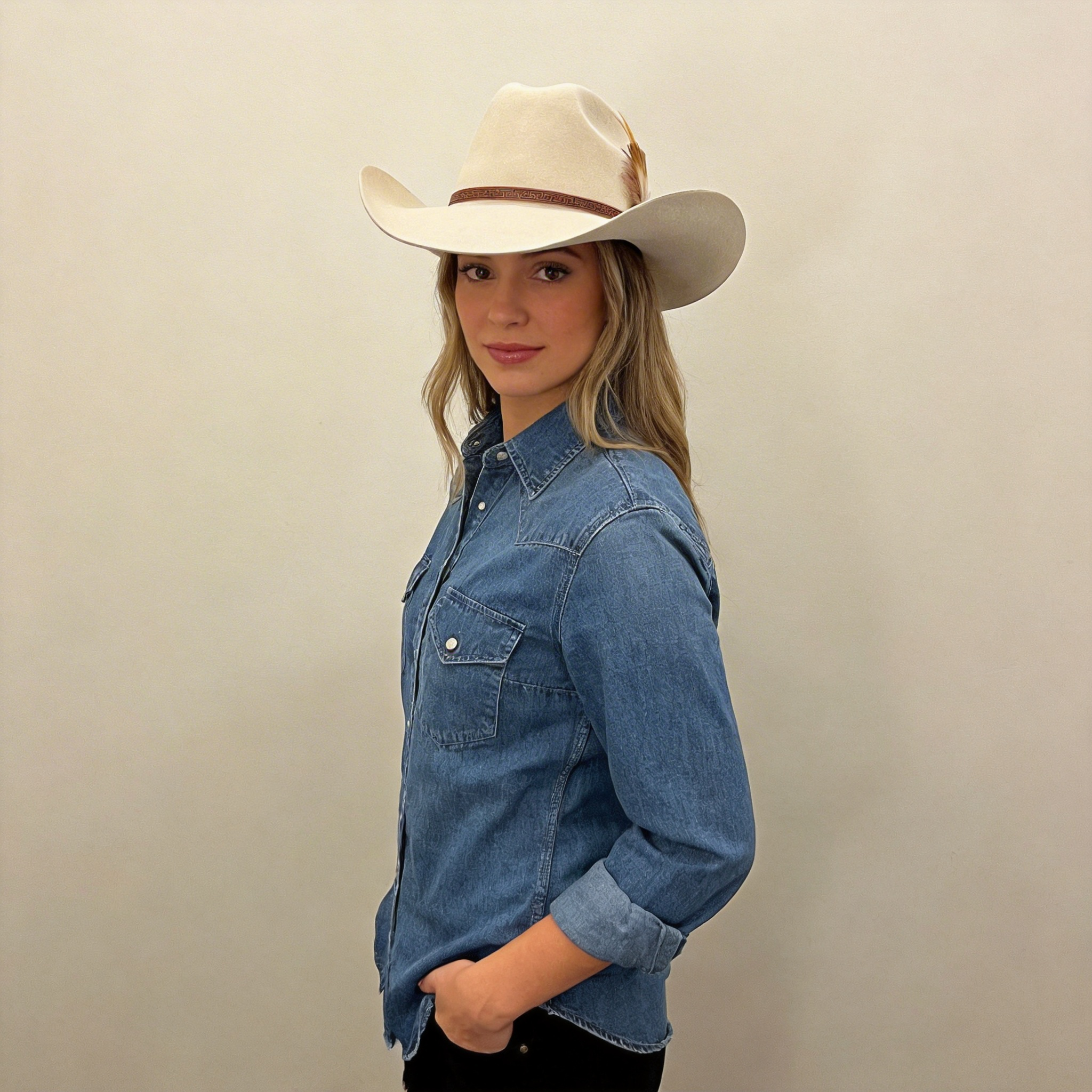 Oatmeal Cowboy – Custom Narrow Band & Feather