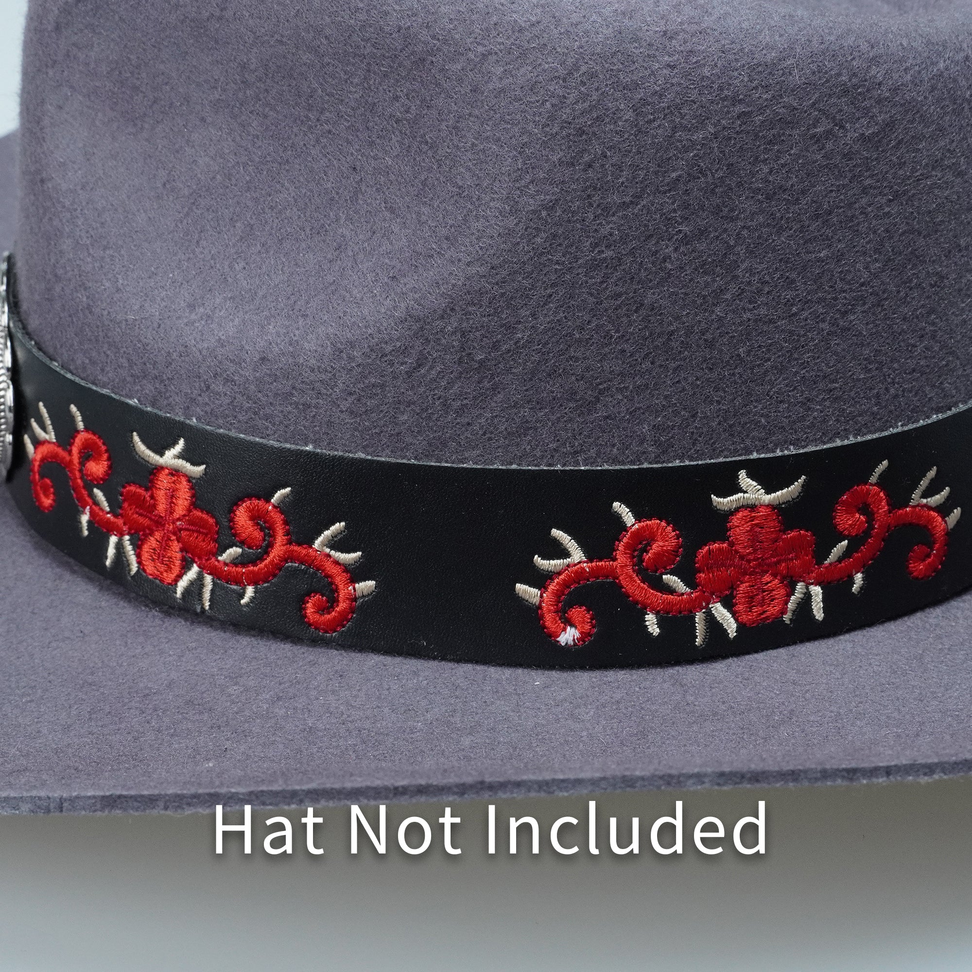 FLORAL EMBROIDERY METAL LEATHER HAT BAND