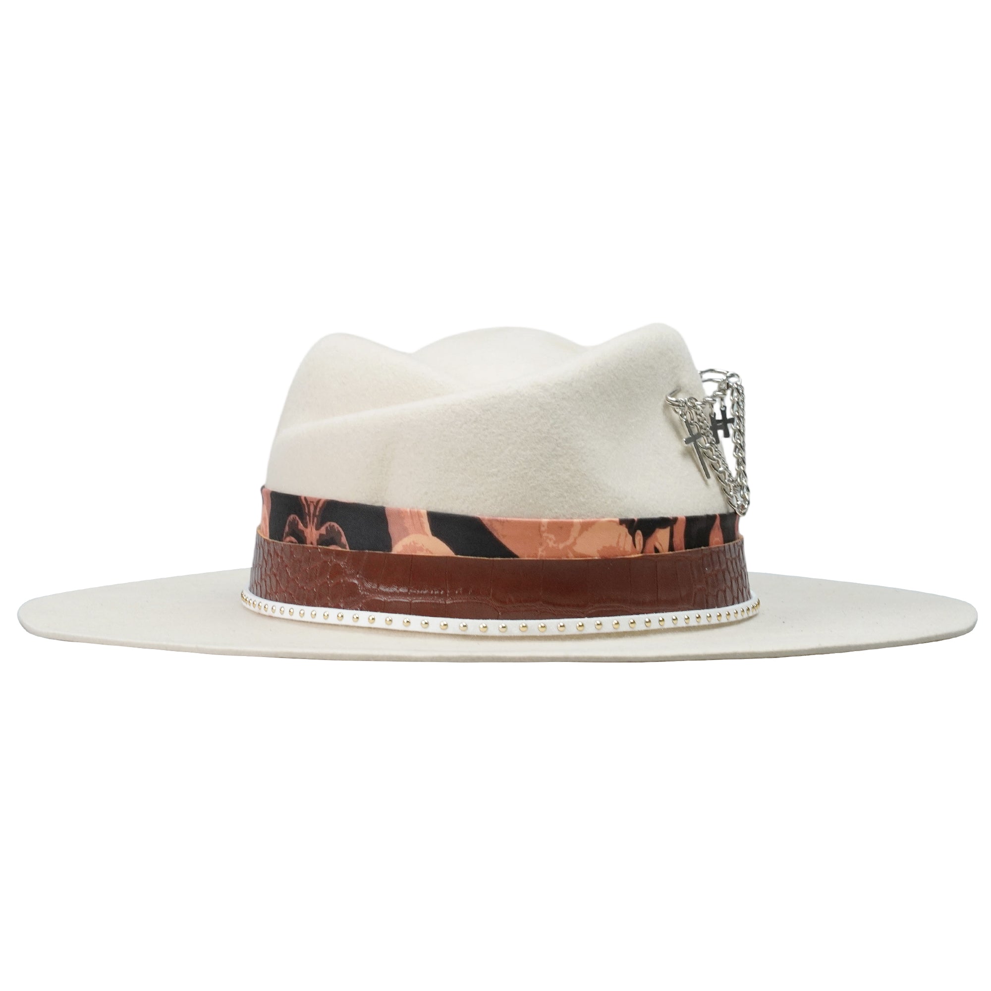 Rose Crown Felt Hat with Brown Leather Band