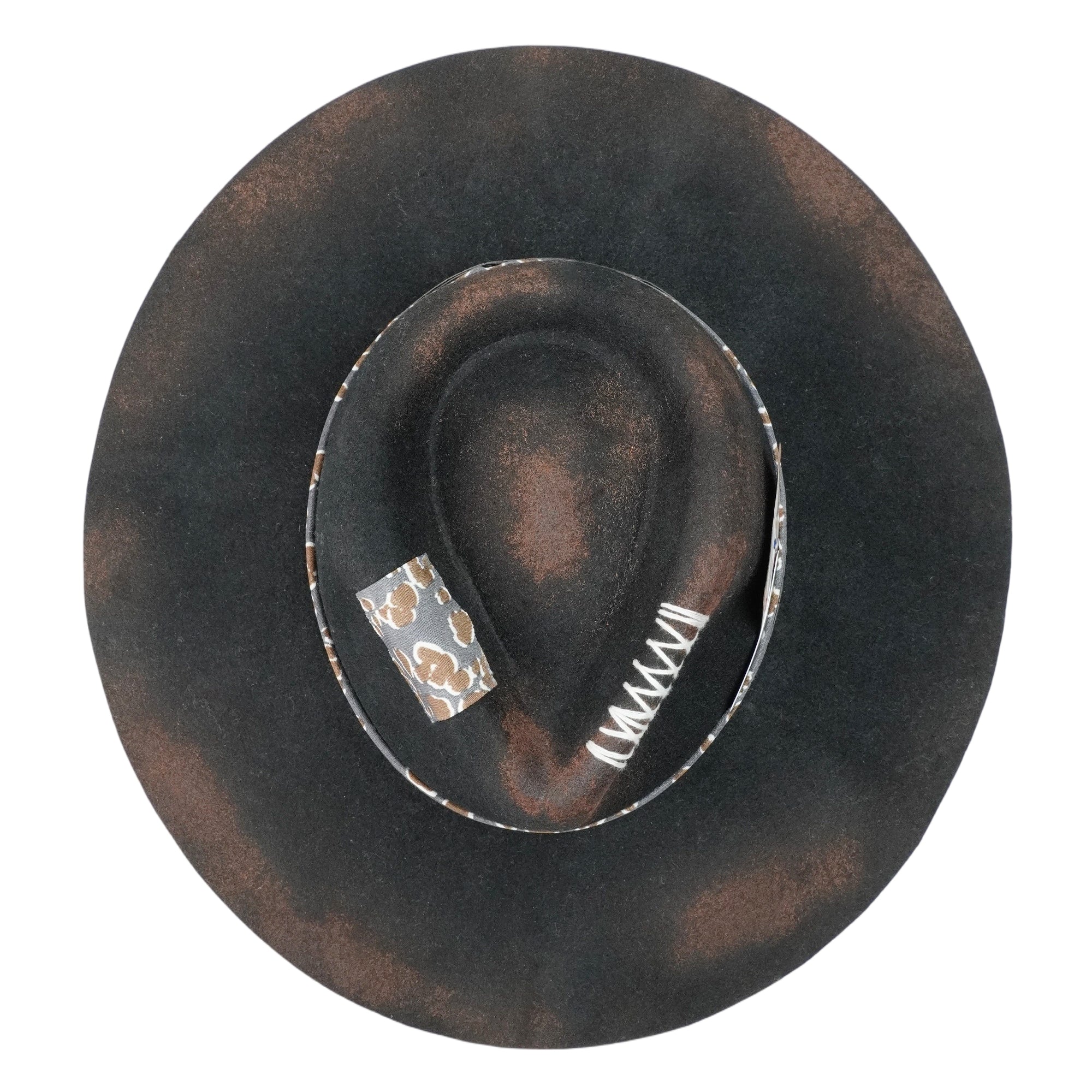 Hand-Burned Artistic Felt Hat – Sculpted Crown, Eclectic Hatband