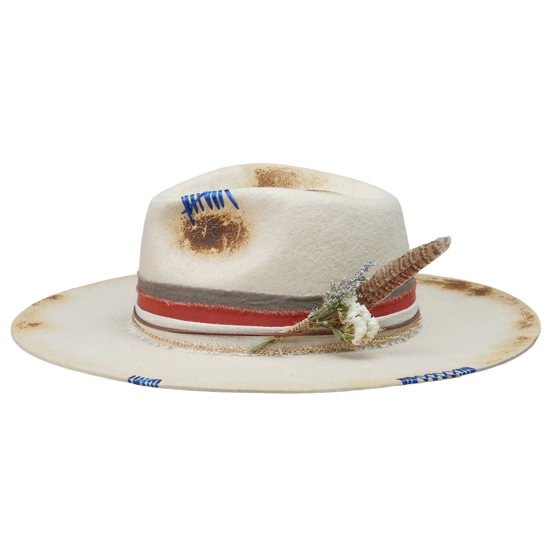 Teardrop Fedora - Cream with Burned Edge & Stitching