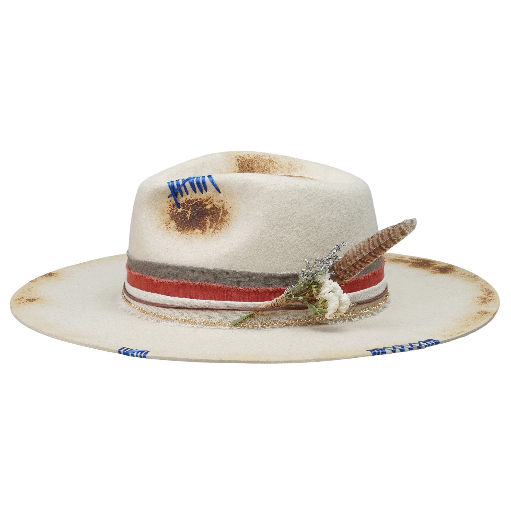 Teardrop Fedora - Cream with Burned Edge & Stitching