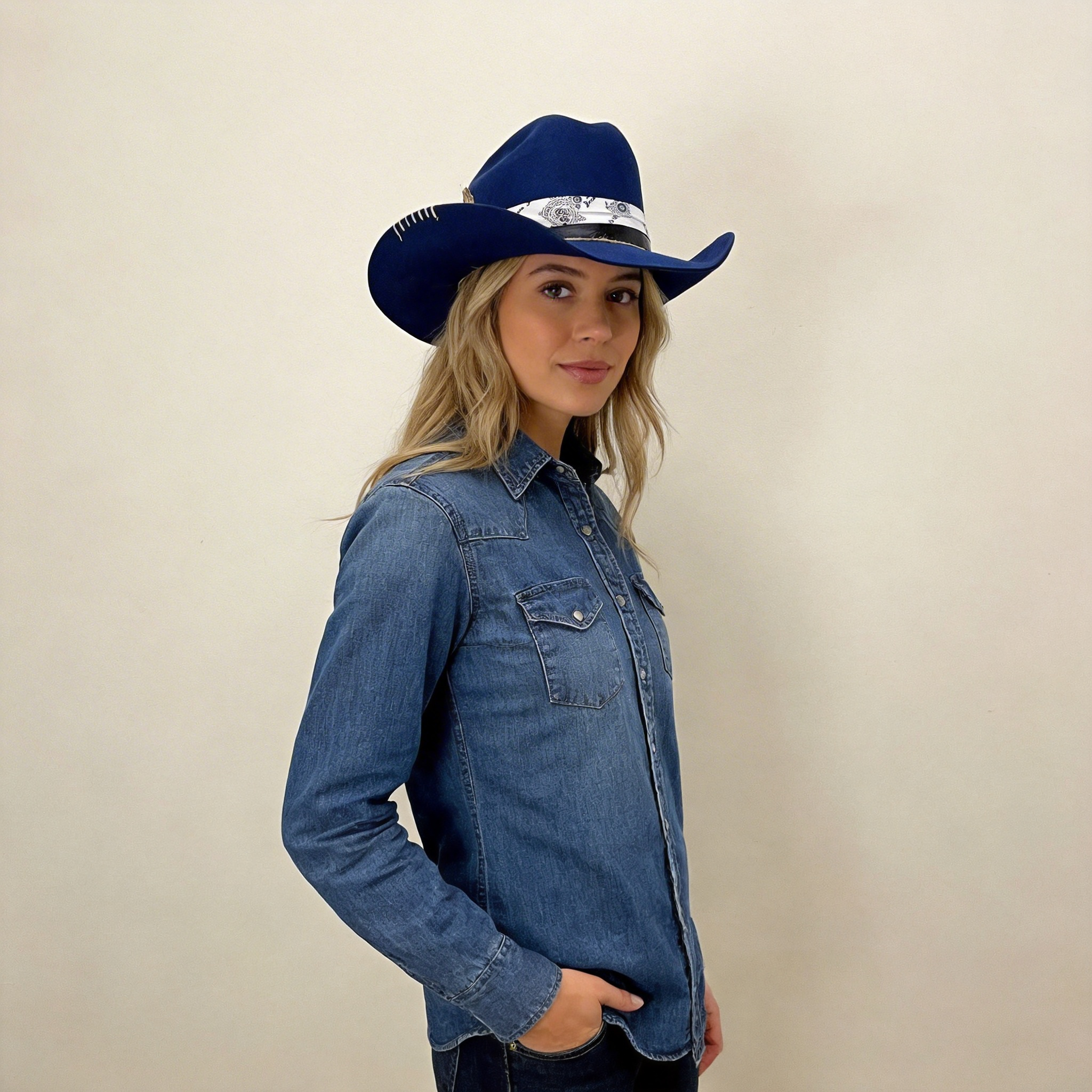 Contemporary Cowboy Hat – Navy w/ Hand-Stitched Detail