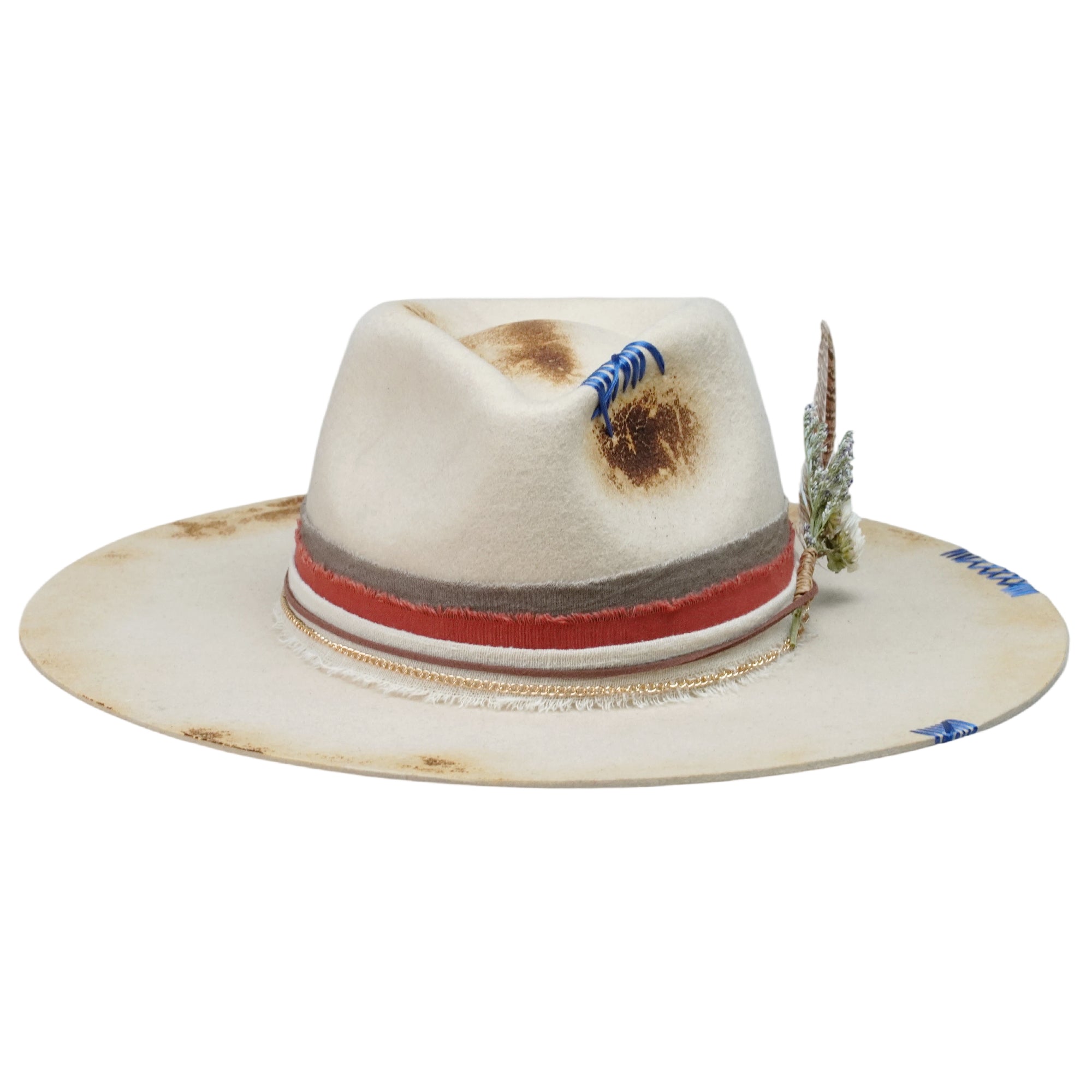 Teardrop Fedora - Cream with Burned Edge & Stitching