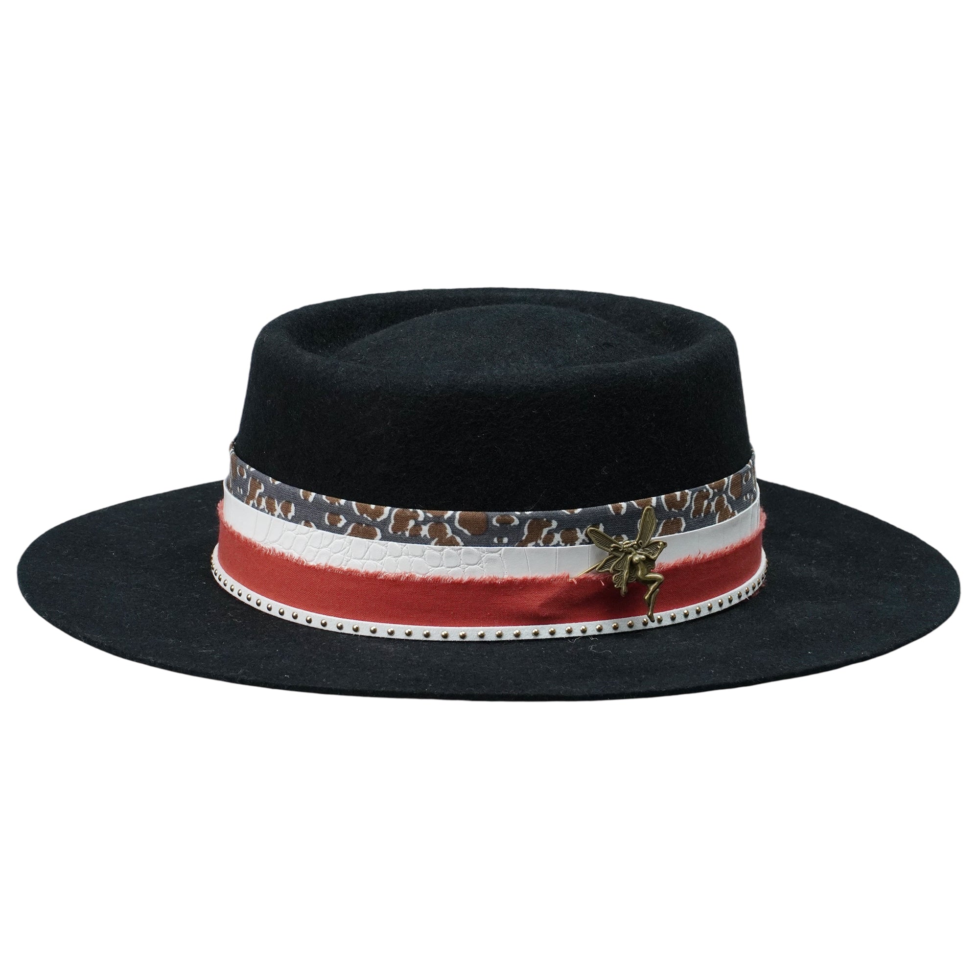 Edgy Black Hat: Custom Fabric, Metal Accent