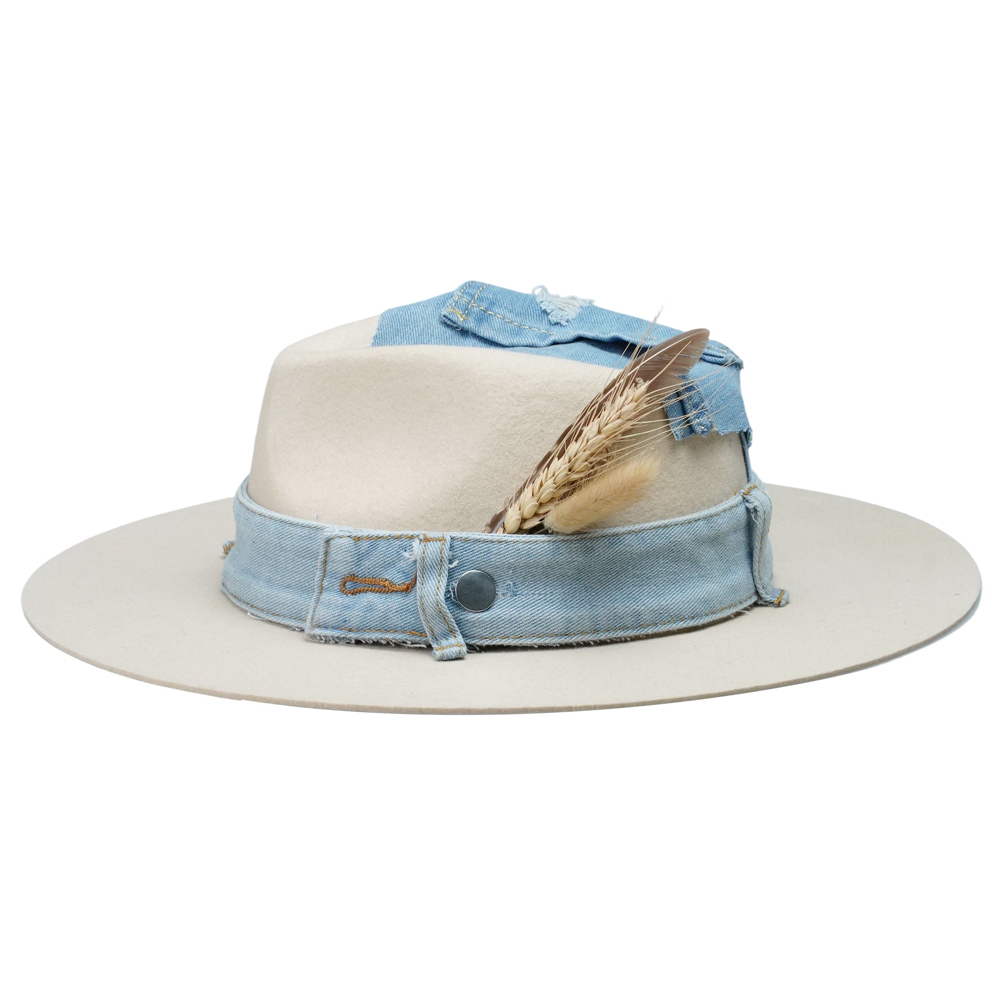 Classic Teardrop Crown - Cream with Denim & Feathers