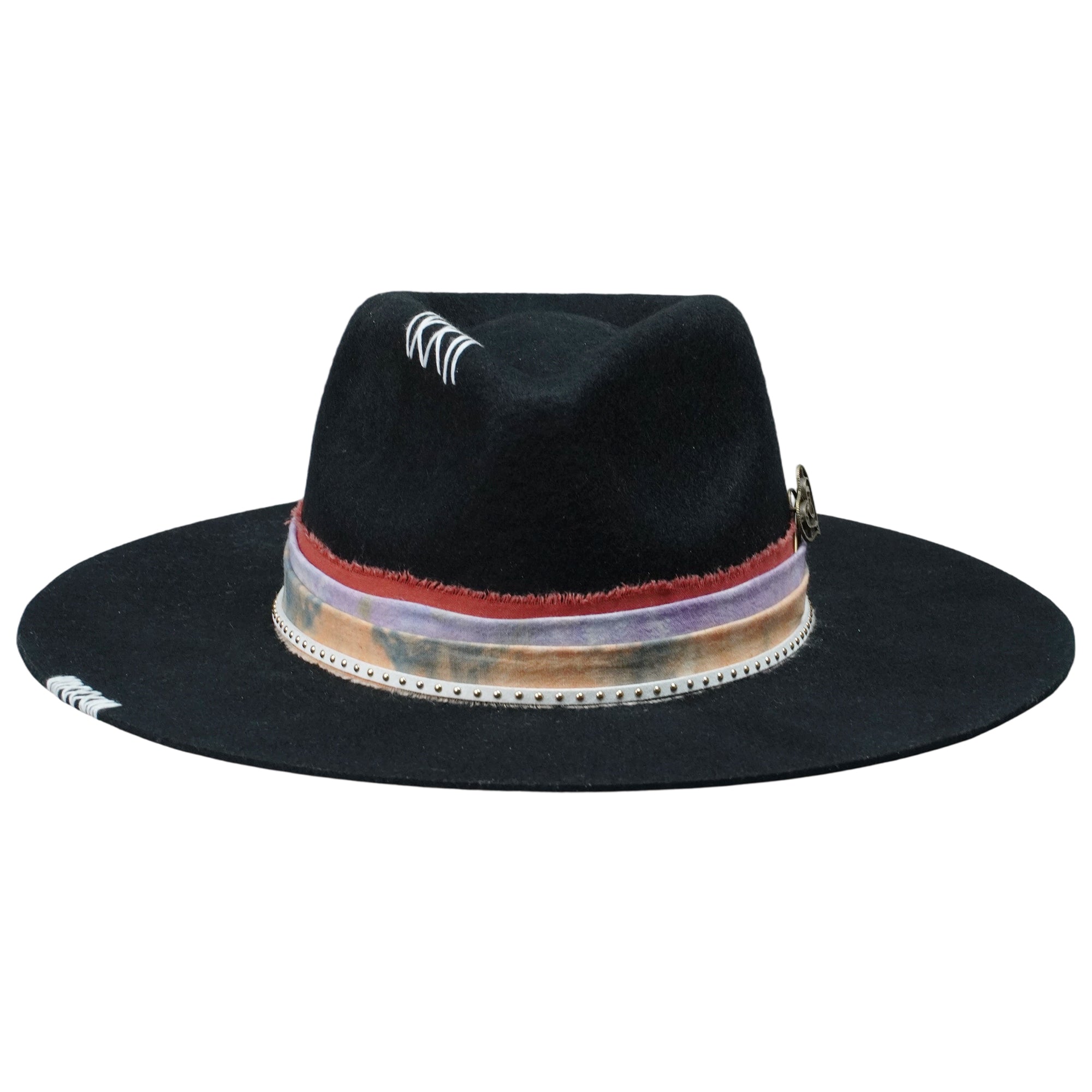 Flat-Brim Hat – Black, Tie-Dye Trim, Metal Accent