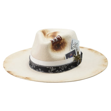 Felt Hat – Off-White with Teardrop Crown and Burnt Edges