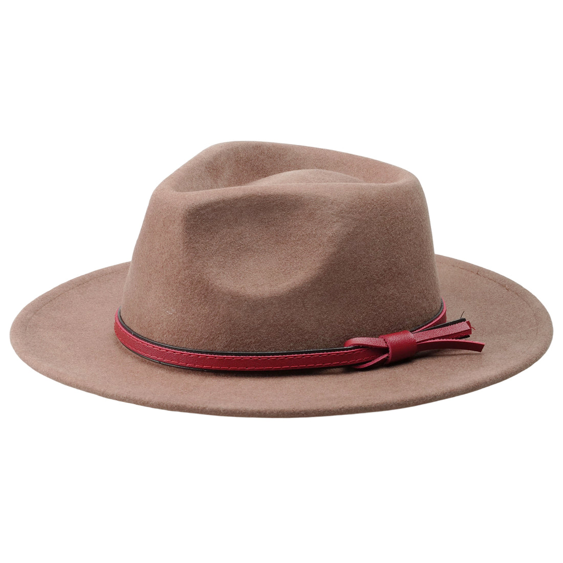 Camel Felt Fedora with Red Leather Band