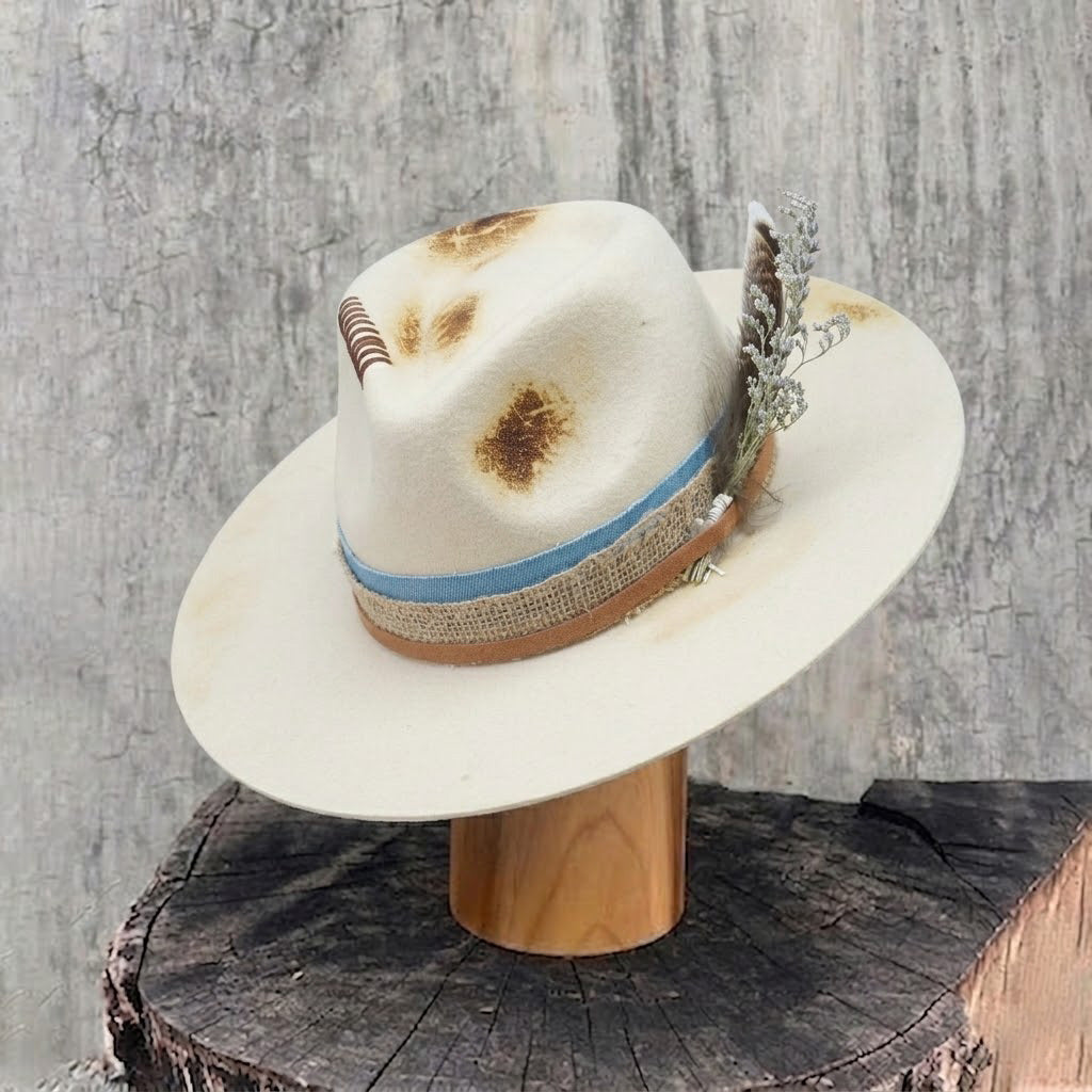 Off-White Felt Hat - Stitched Crown with Rustic Band