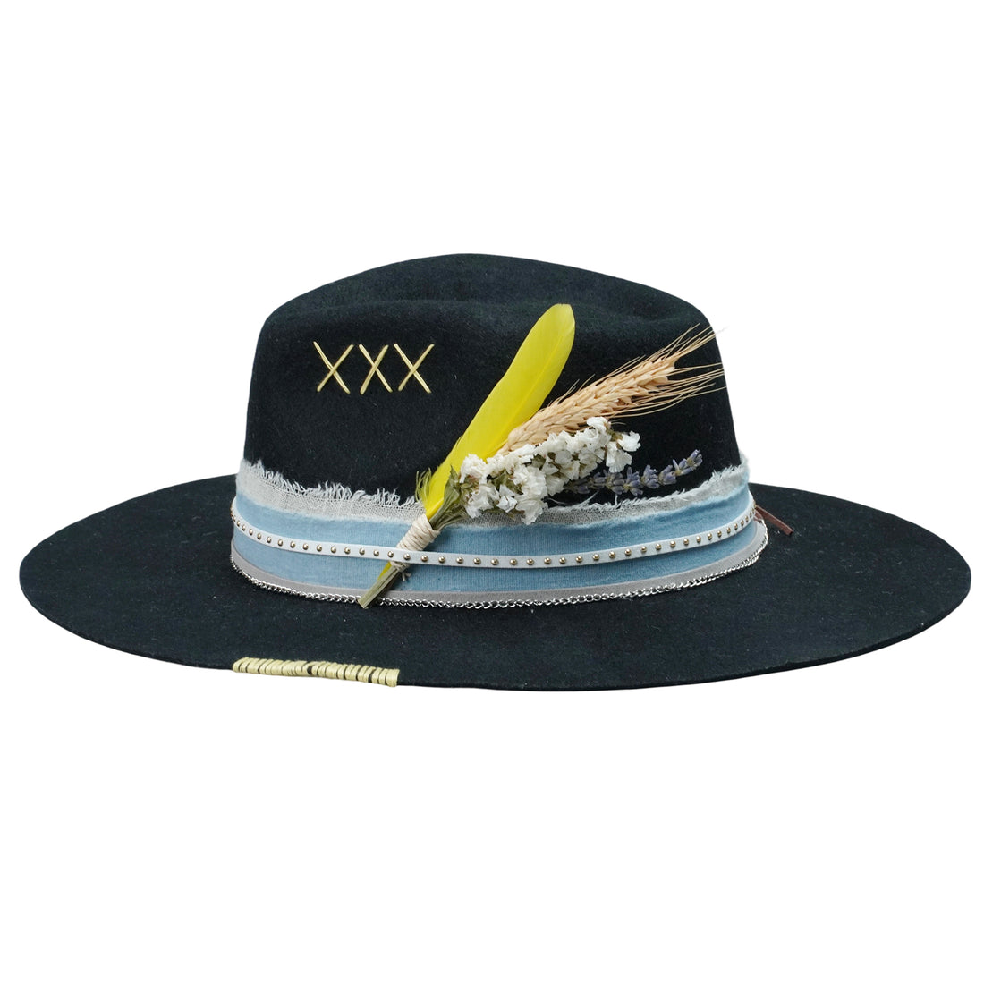 Black Felt Fedora with Denim & Leather Band
