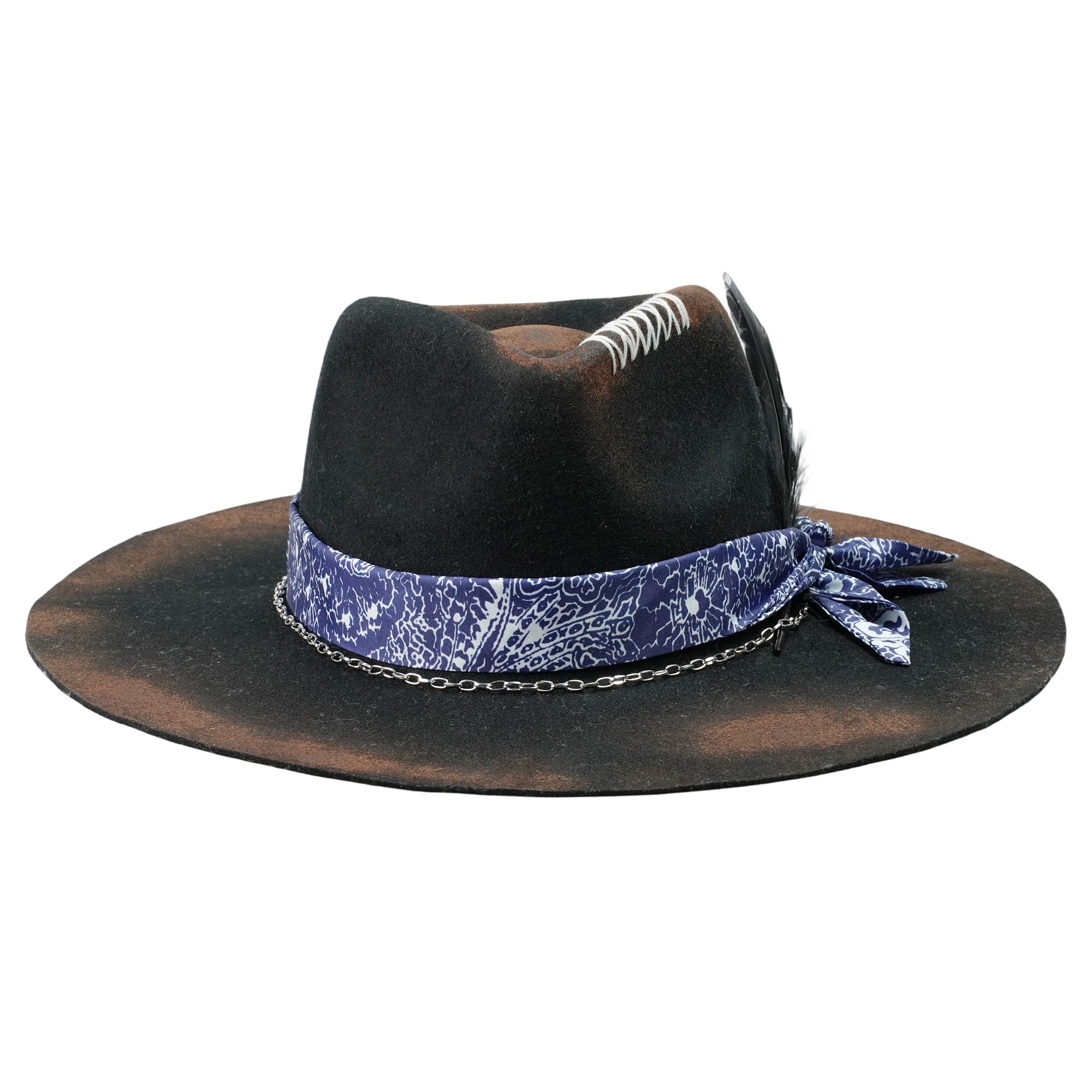 Hand-Burned Modern Felt Hat – Sleek Black, Mixed-Media Band