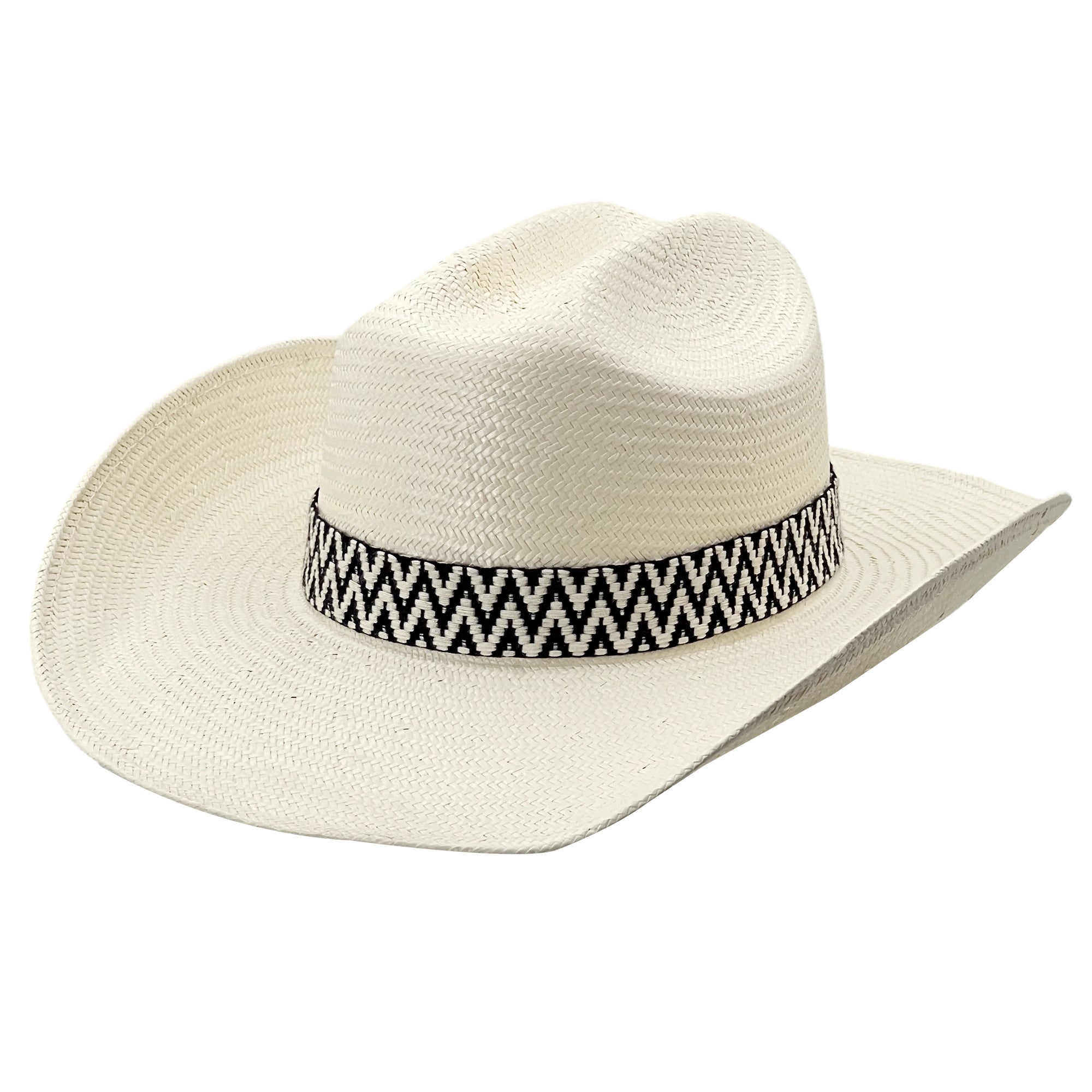 Straw Hat – Half Taco Brim, B&W Woven Band