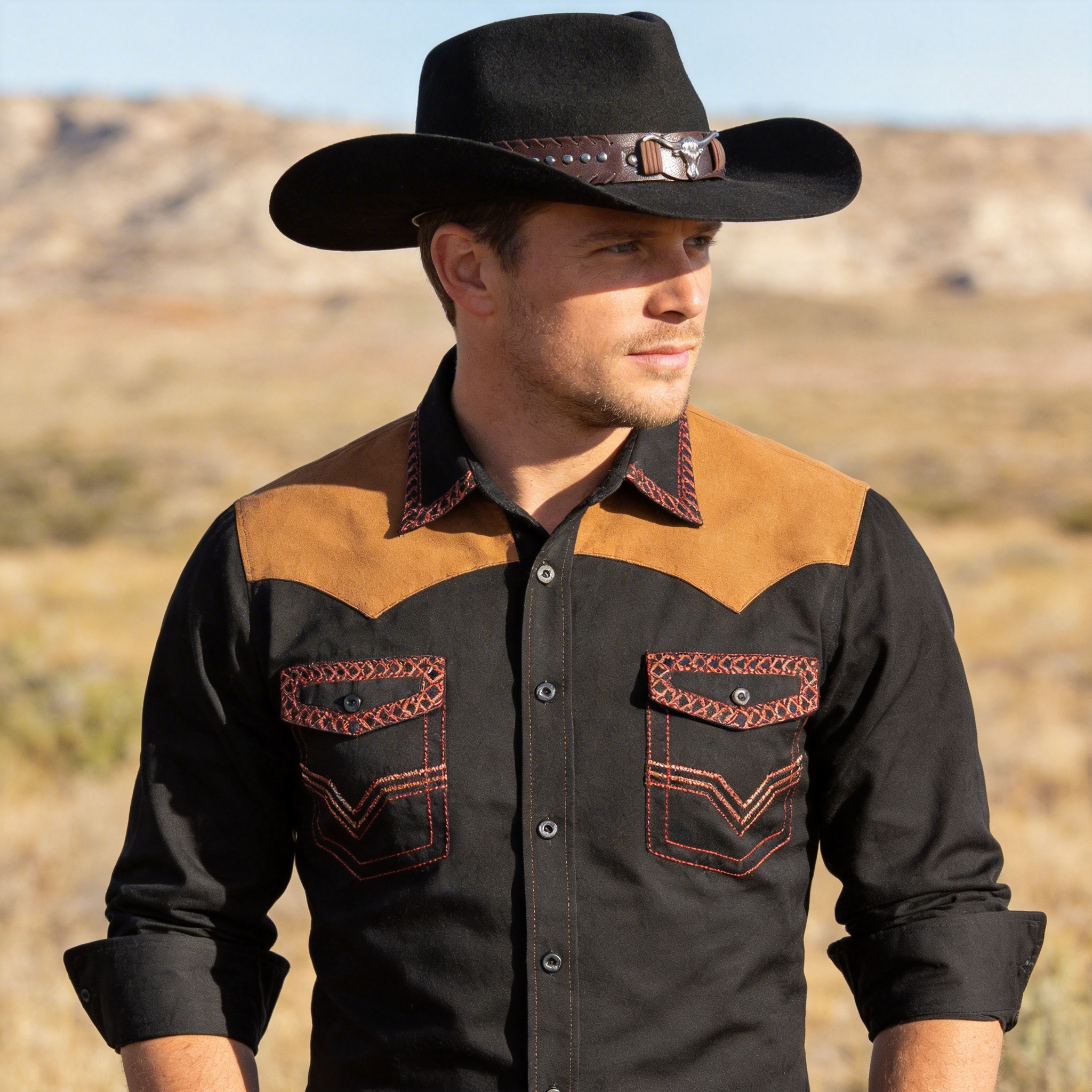 Cowboy Hat – Leather Band, Metal Cow