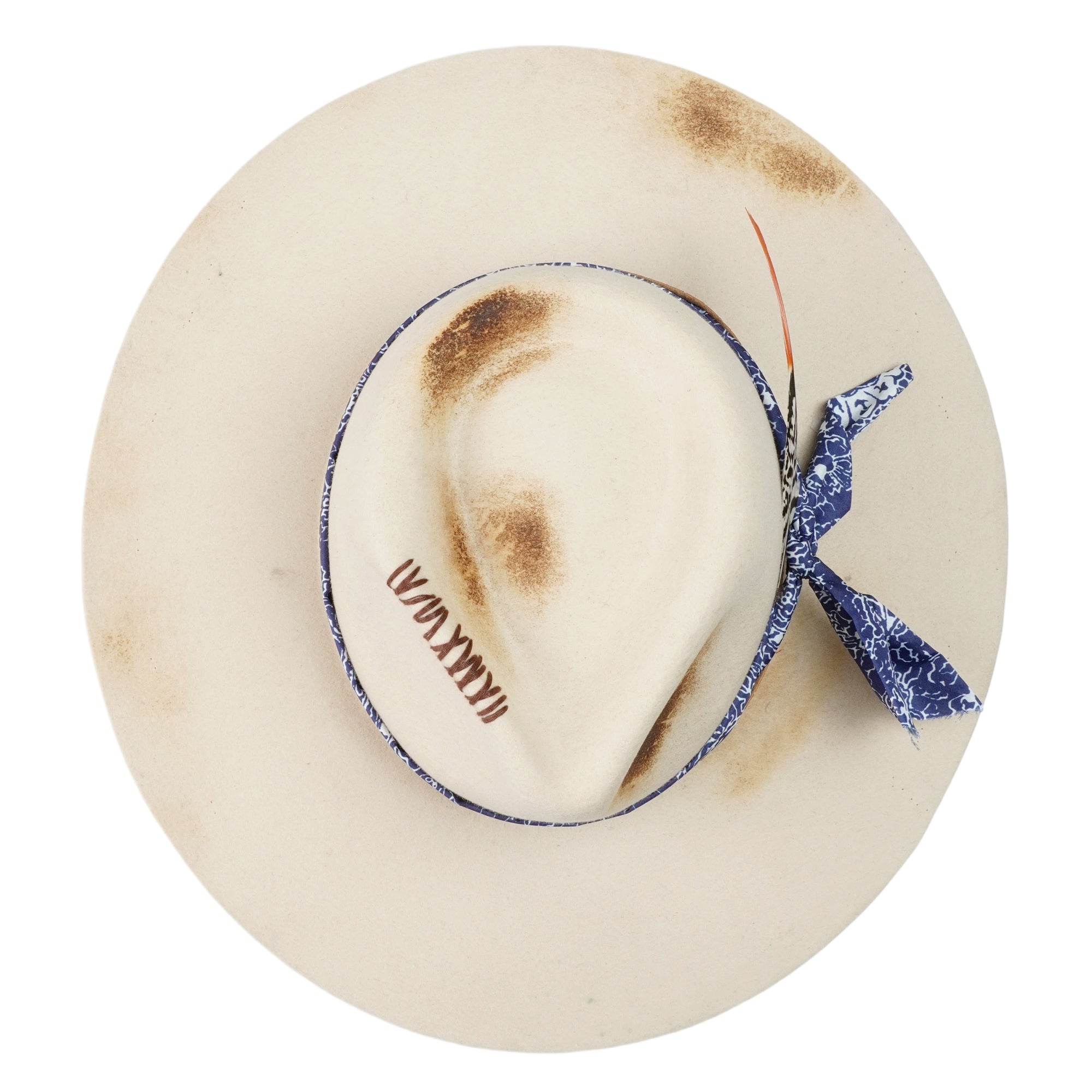 Hand-Burned Artistic Felt Hat – Light Tone, Organic Embellishment