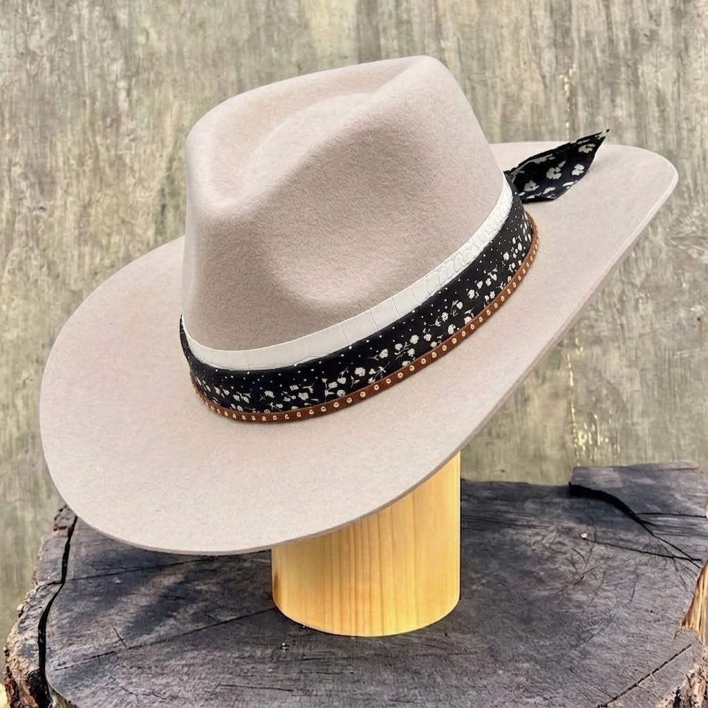 Off-White Felt Hat - Rolled Brim with Custom Floral Band