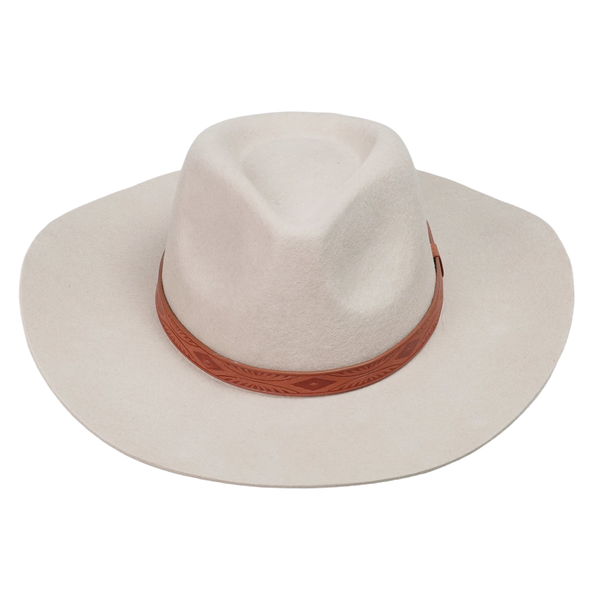 Cream Felt Fedora with Printed Leather Band