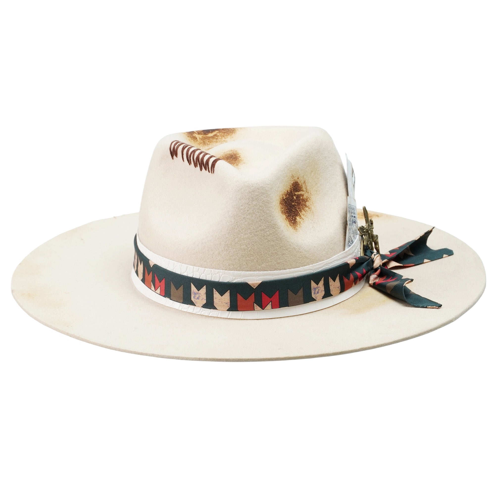 Artistic Felt Hat – Neutral Base, Charred Playing Card Feature