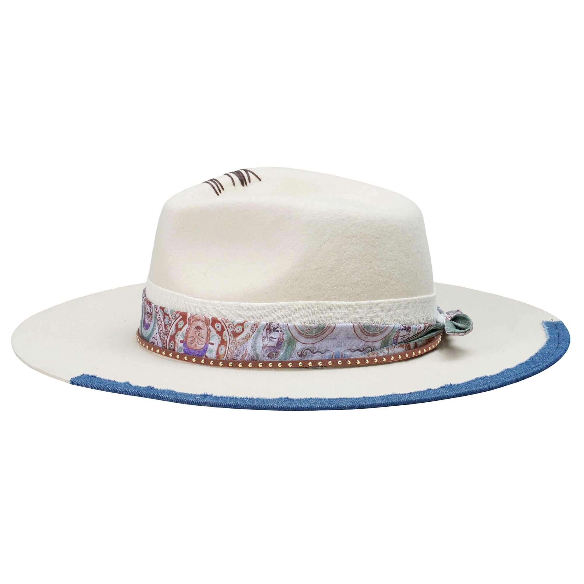 Off-White Felt Hat - Custom Patterned Fabric Strap