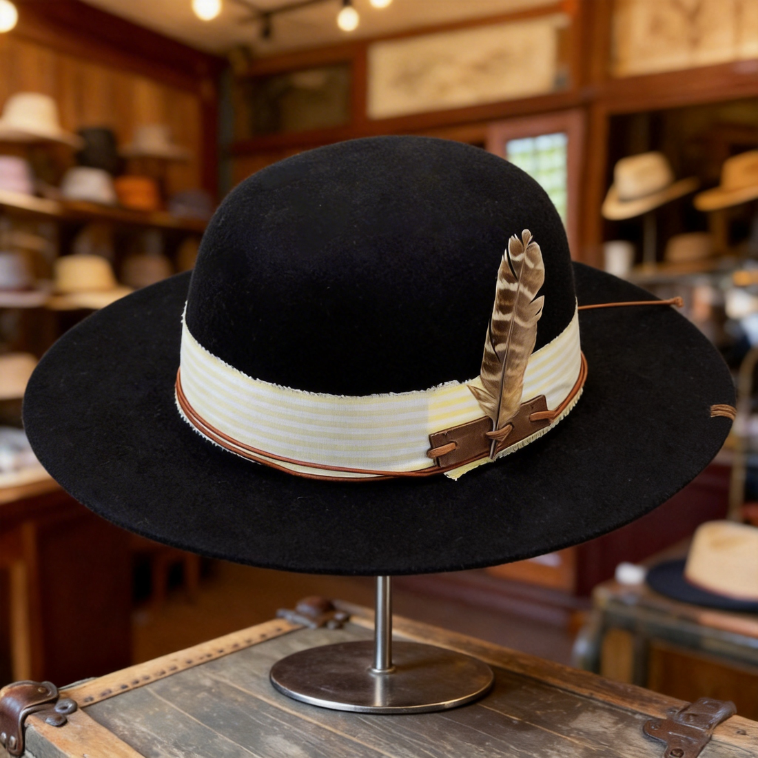 Black Flat-Brim – Striped Band