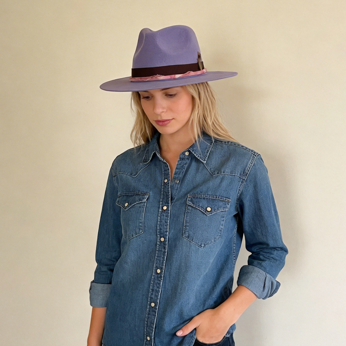 Violet Fedora – Tie-Dye Band & Feather
