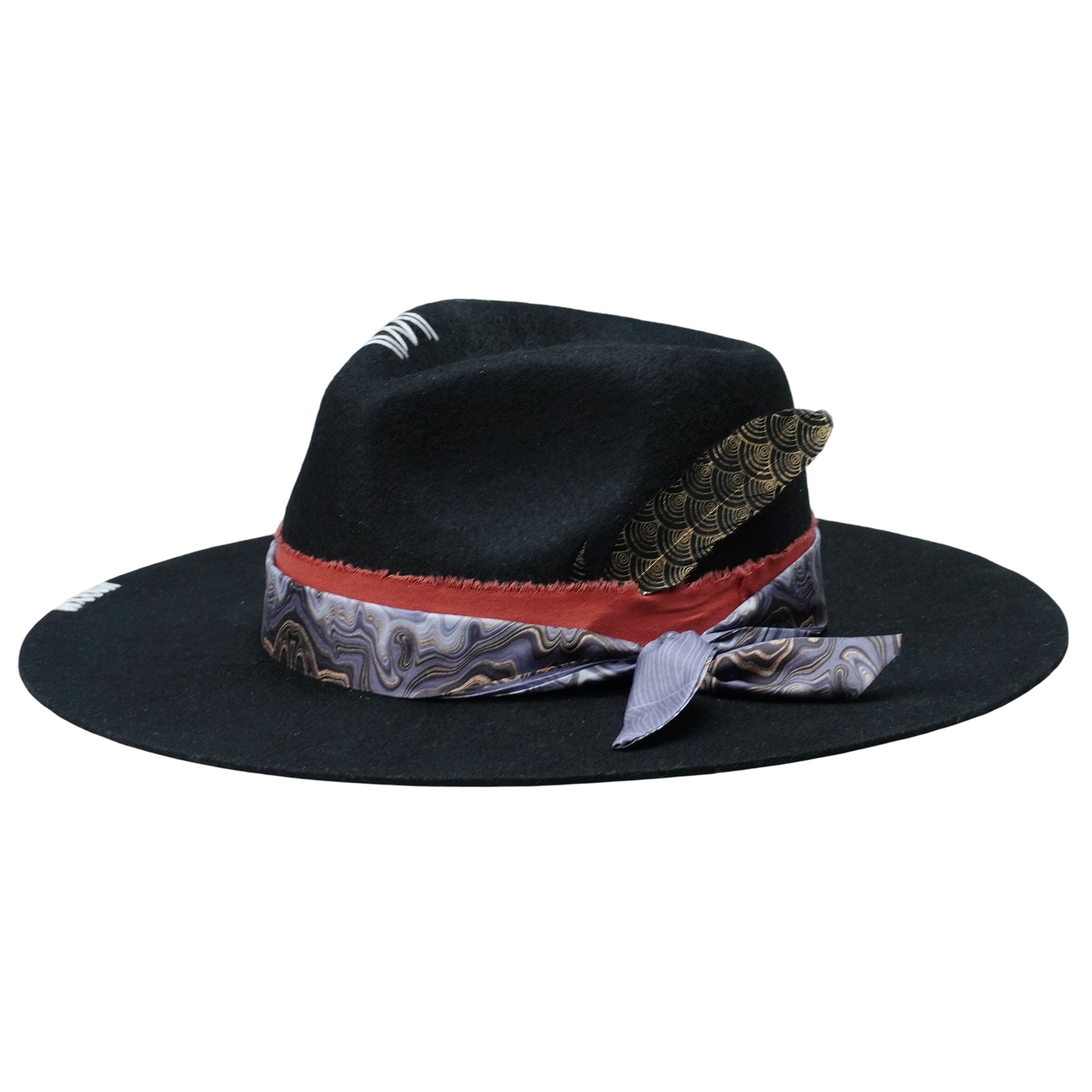 Statement Felt Hat: Feather and Stitch Detail