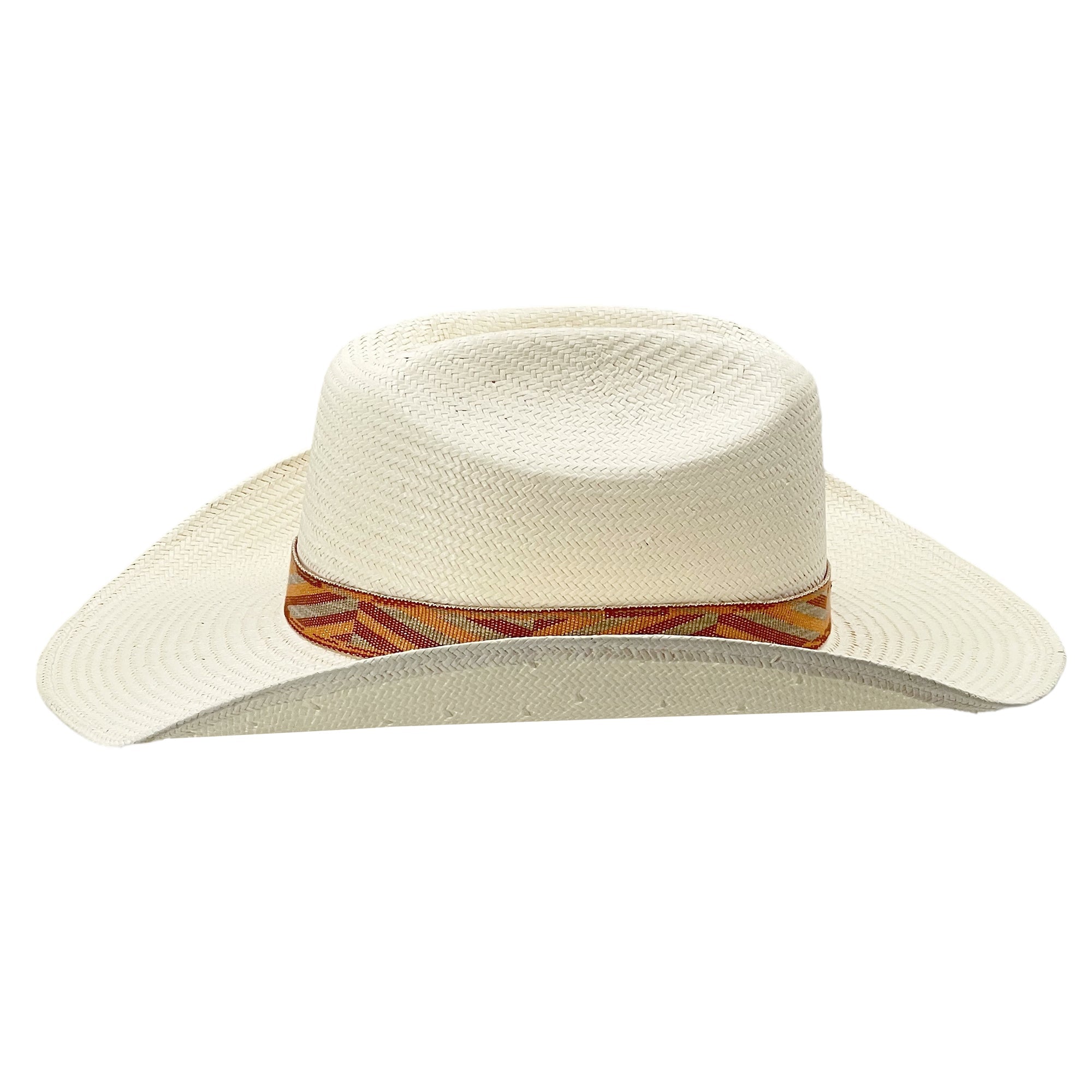 Straw Hat – Arched Brim, Orange-Geometric Band