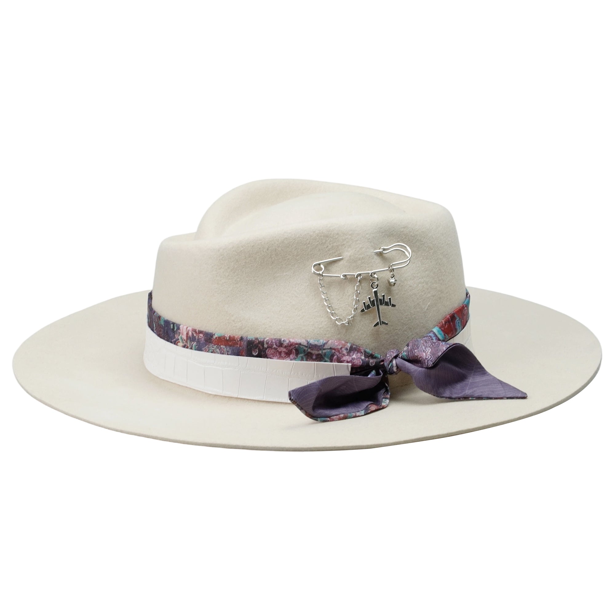 Felt Rose Hat with Textured Leather Trim
