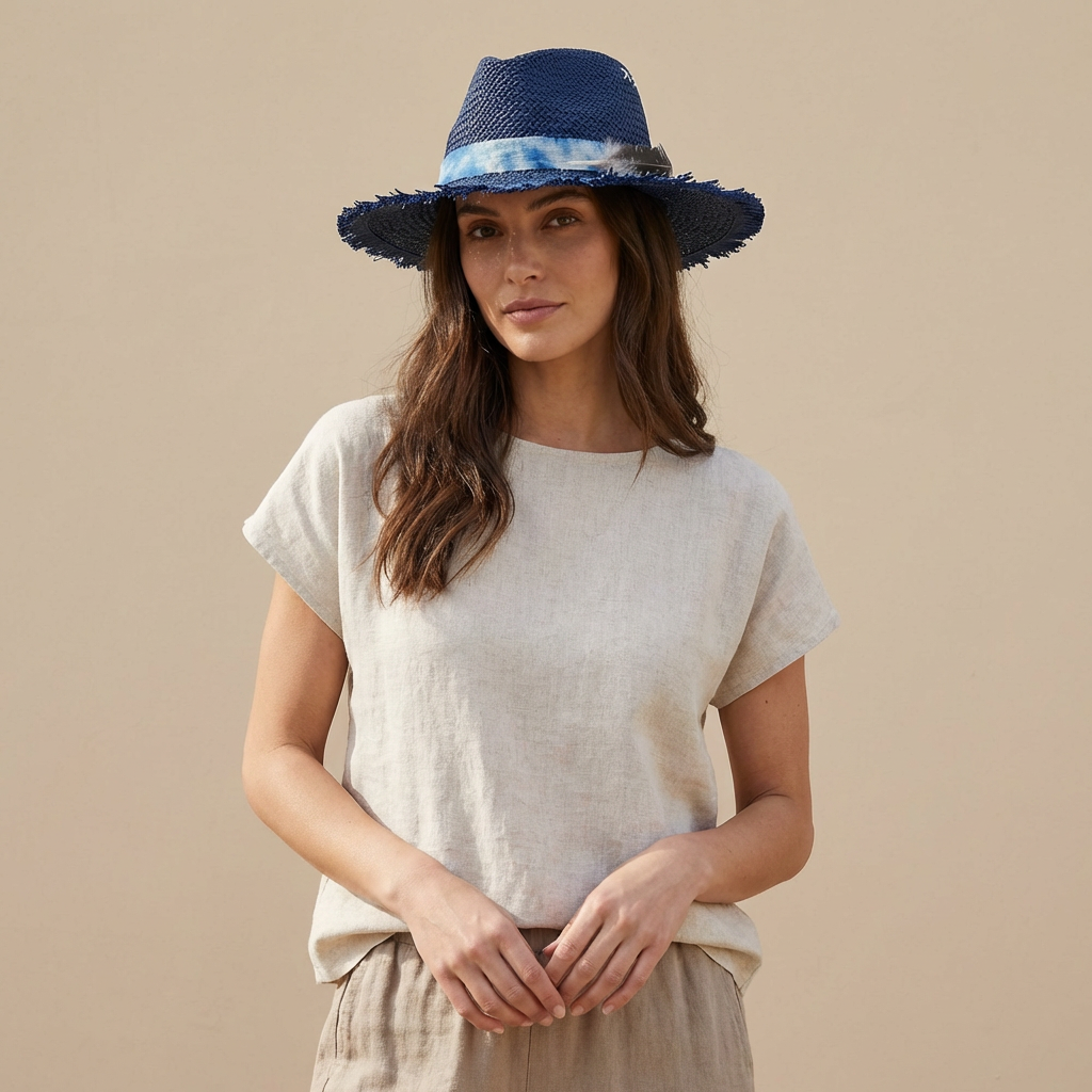 Woven Summer Hat – Dyed Fabric Accent