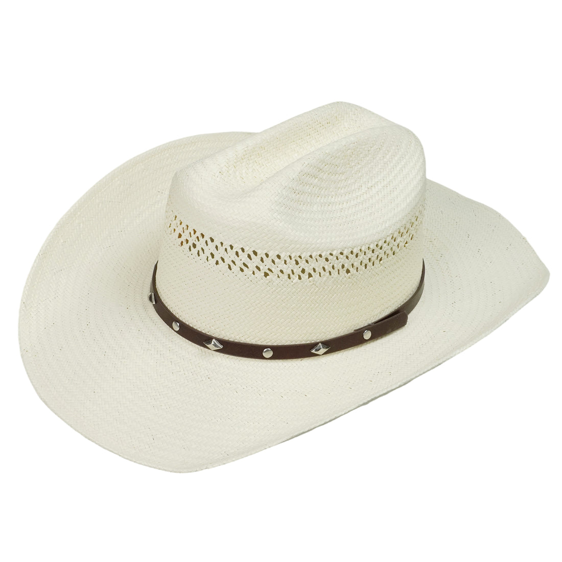 Cream Straw Hat with Brown Leather & Metal Buckle