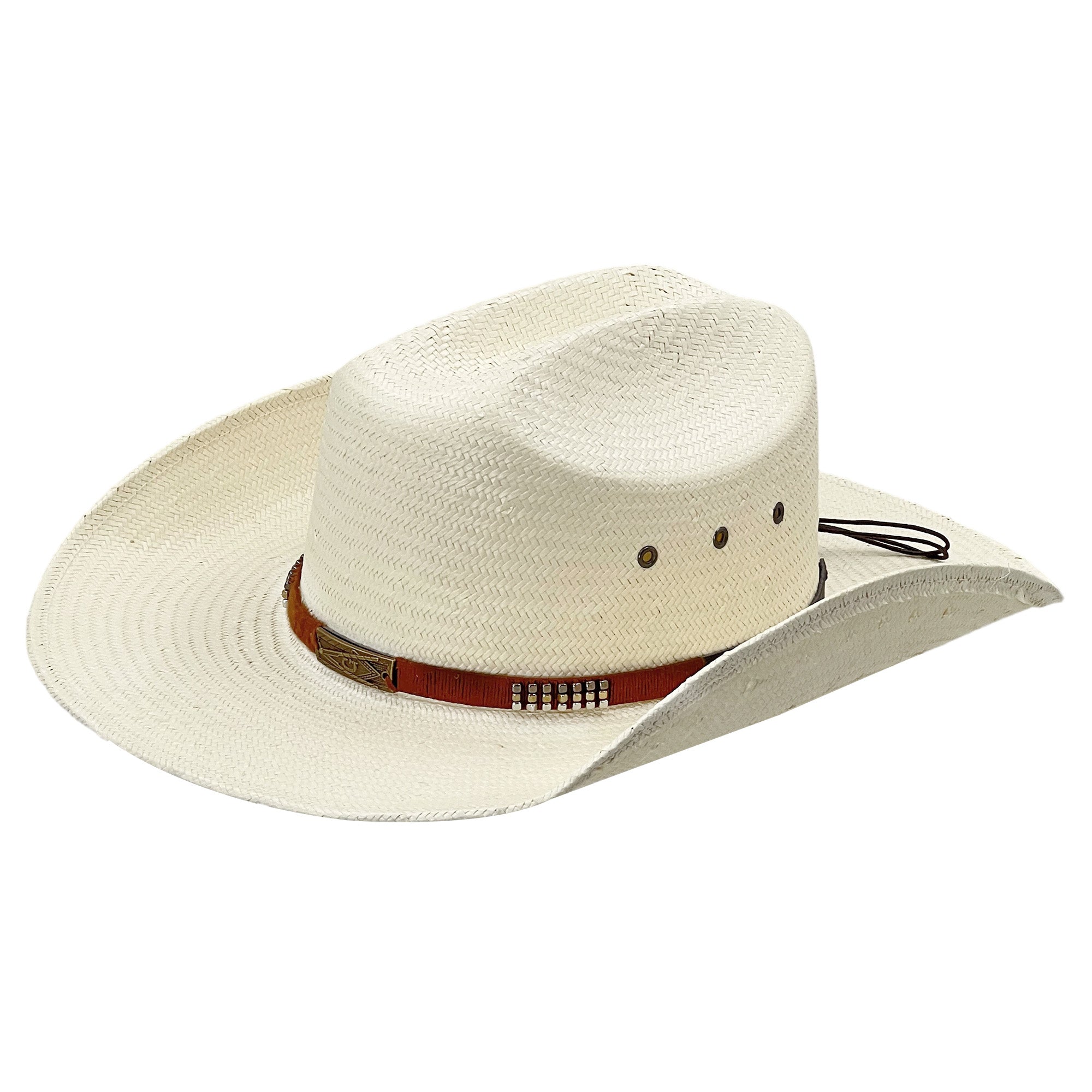 Straw Hat with Vintage Metal & Side Vents
