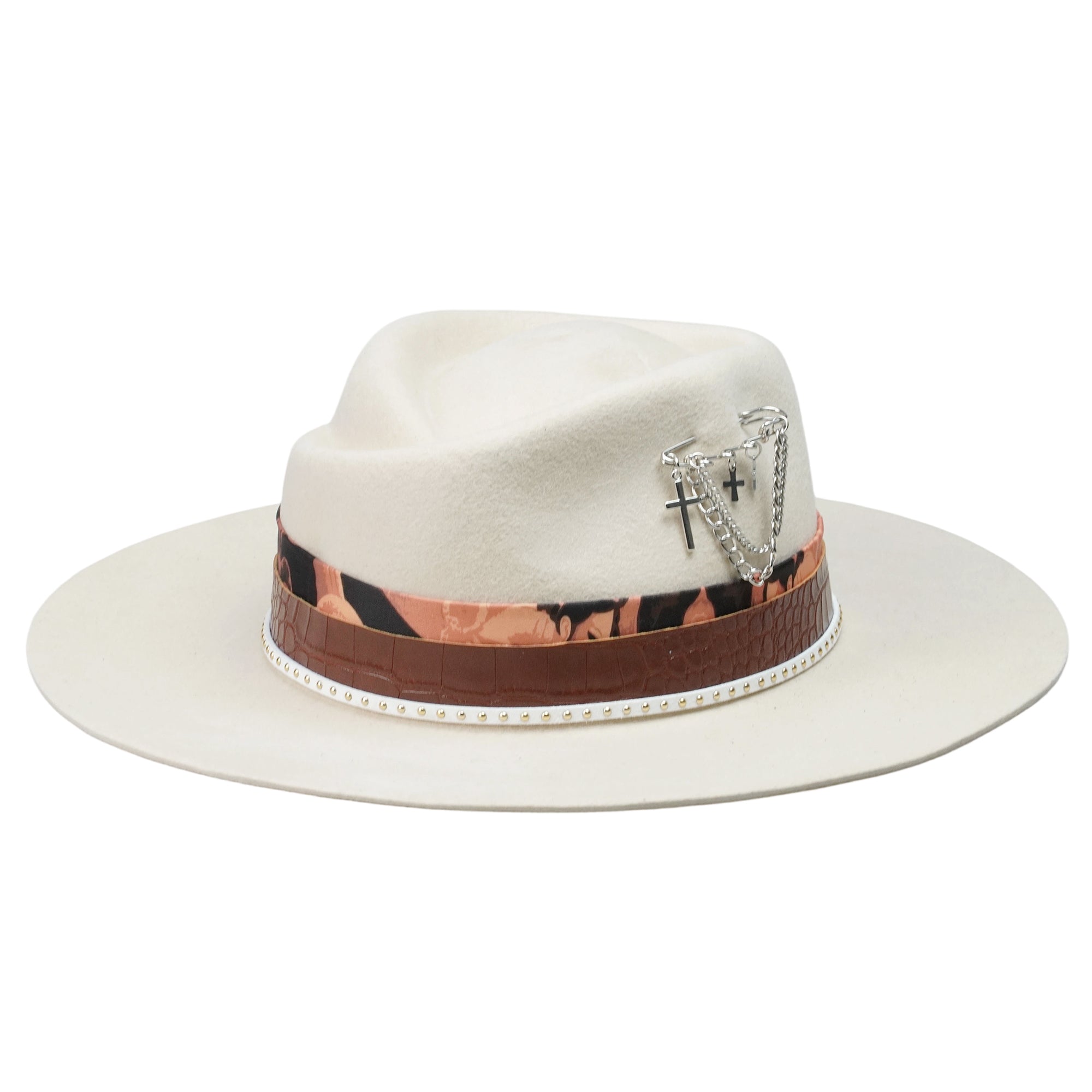Rose Crown Felt Hat with Brown Leather Band